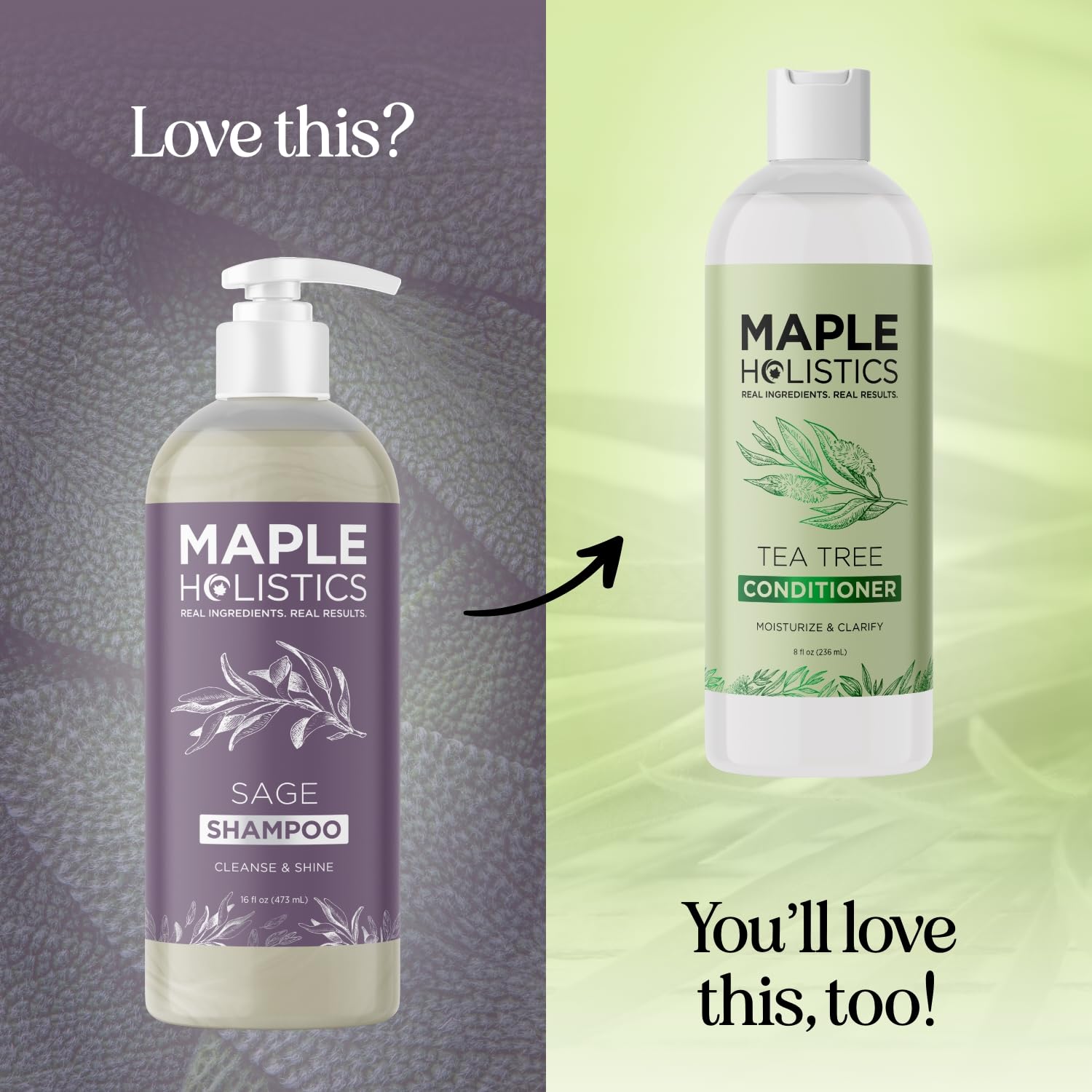 Maple Holistics Sage & Rosemary Shampoo sulfate-free claim near shower setup.
