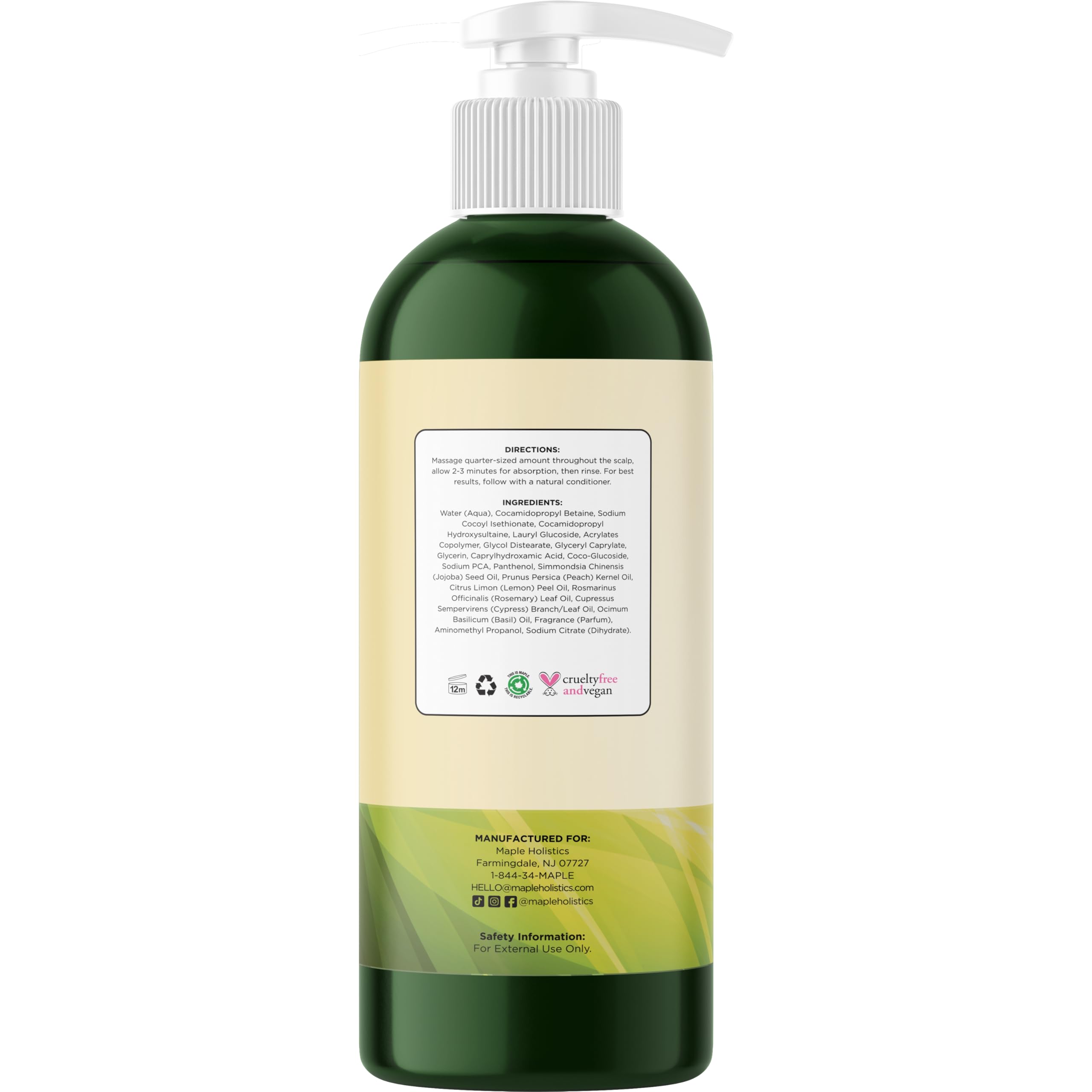 Maple Holistics sulfate-free formula bottle emphasizes gentle cleansing