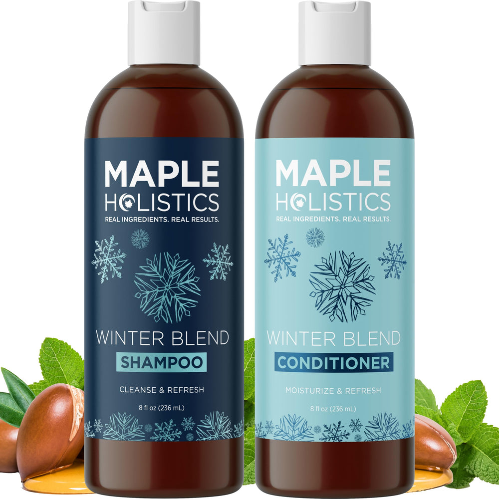Maple Holistics sulfate-free shampoo bottle front view, refreshing hard water cleansing.