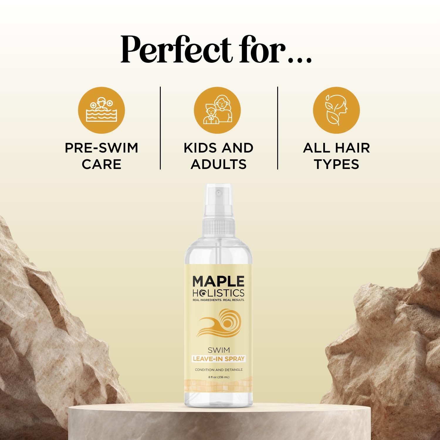 Maple Holistics Swim Hair application tips card beside bottle
