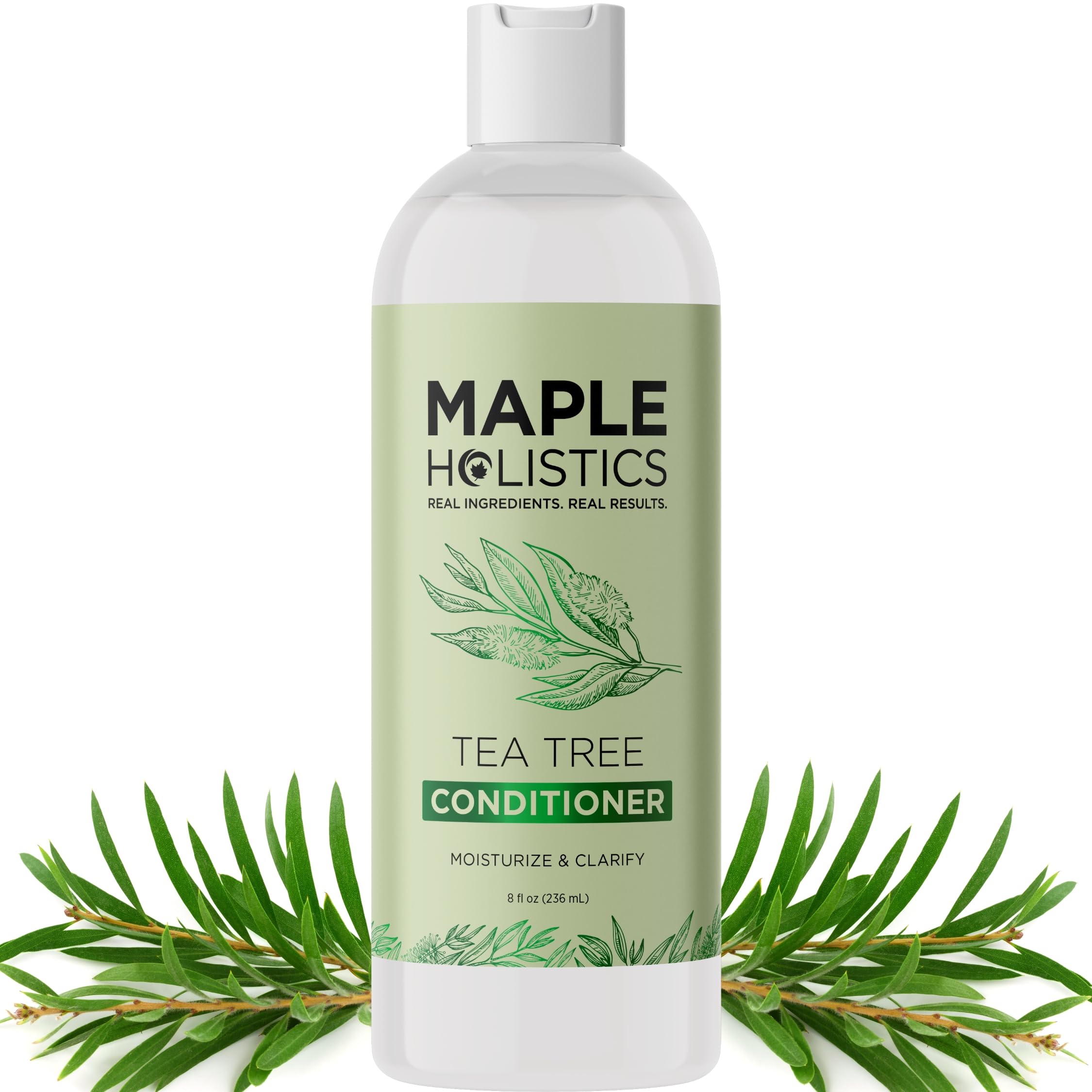 Maple Holistics Tea Tree Conditioner bottle highlights dry hair hydration