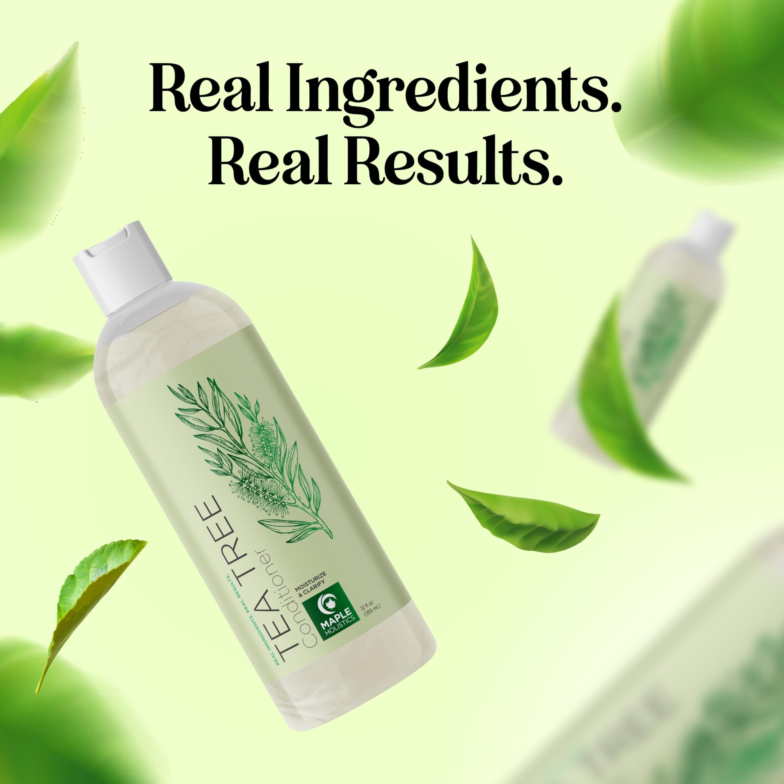 Close-up of Maple Holistics Tea Tree Conditioner pour for easy application on damaged hair