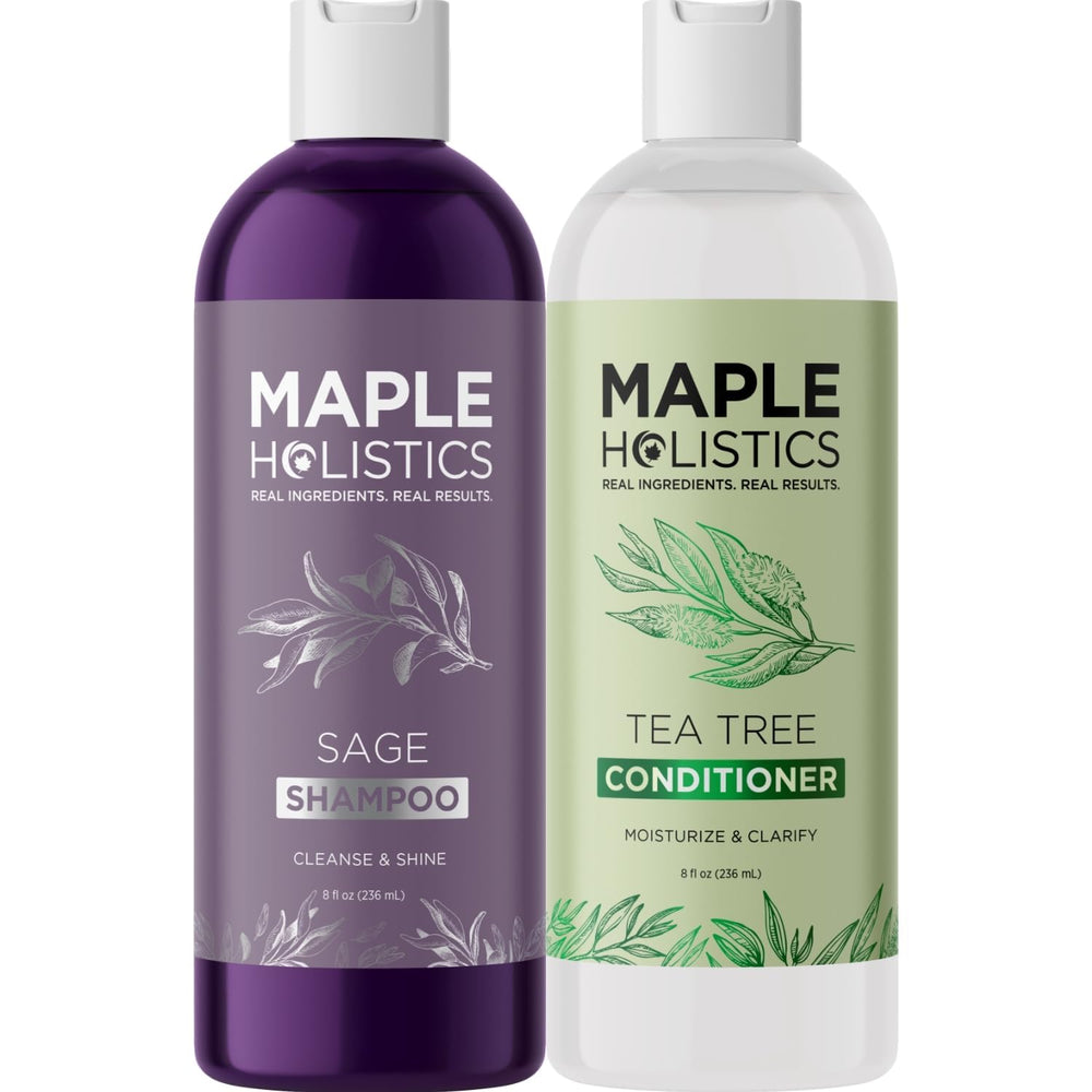 Maple Holistics Tea Tree Sage Rosemary Shampoo bottle showcasing clarifying formula for dry scalp