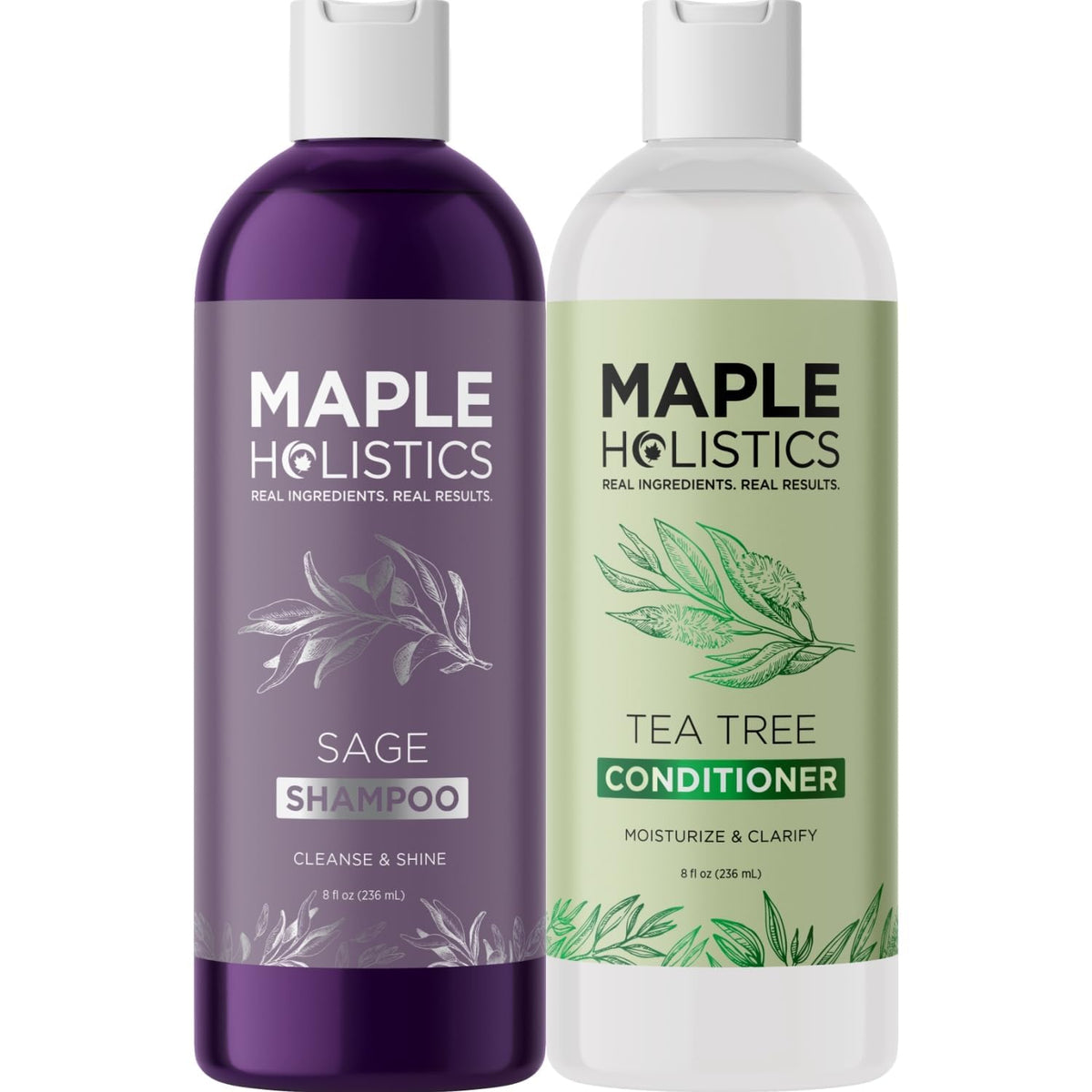 Maple Holistics Tea Tree Sage Rosemary Shampoo bottle showcasing clarifying formula for dry scalp