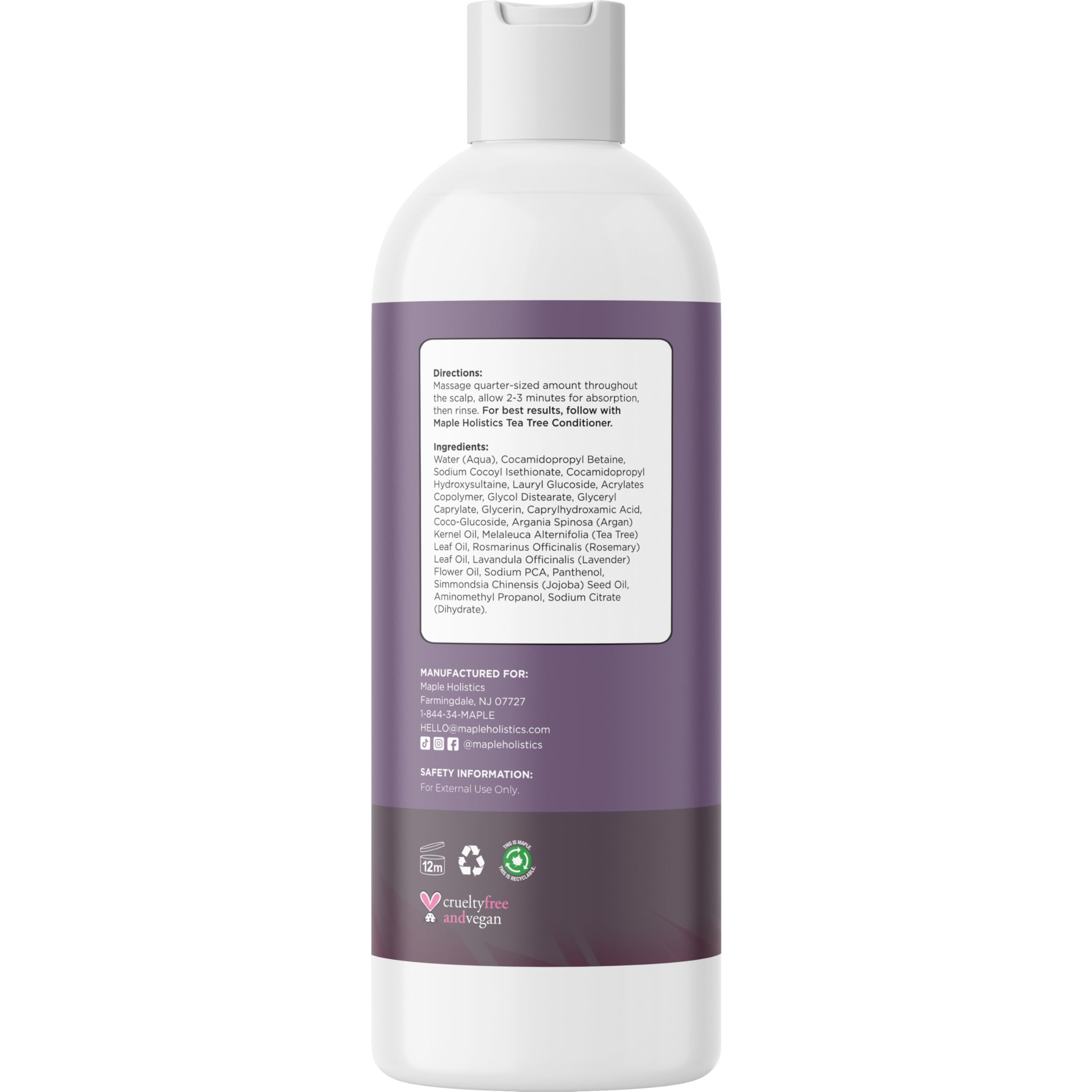 Maple Holistics Tea Tree Shampoo scalp care action helps reduce buildup and soothe itchy sensations