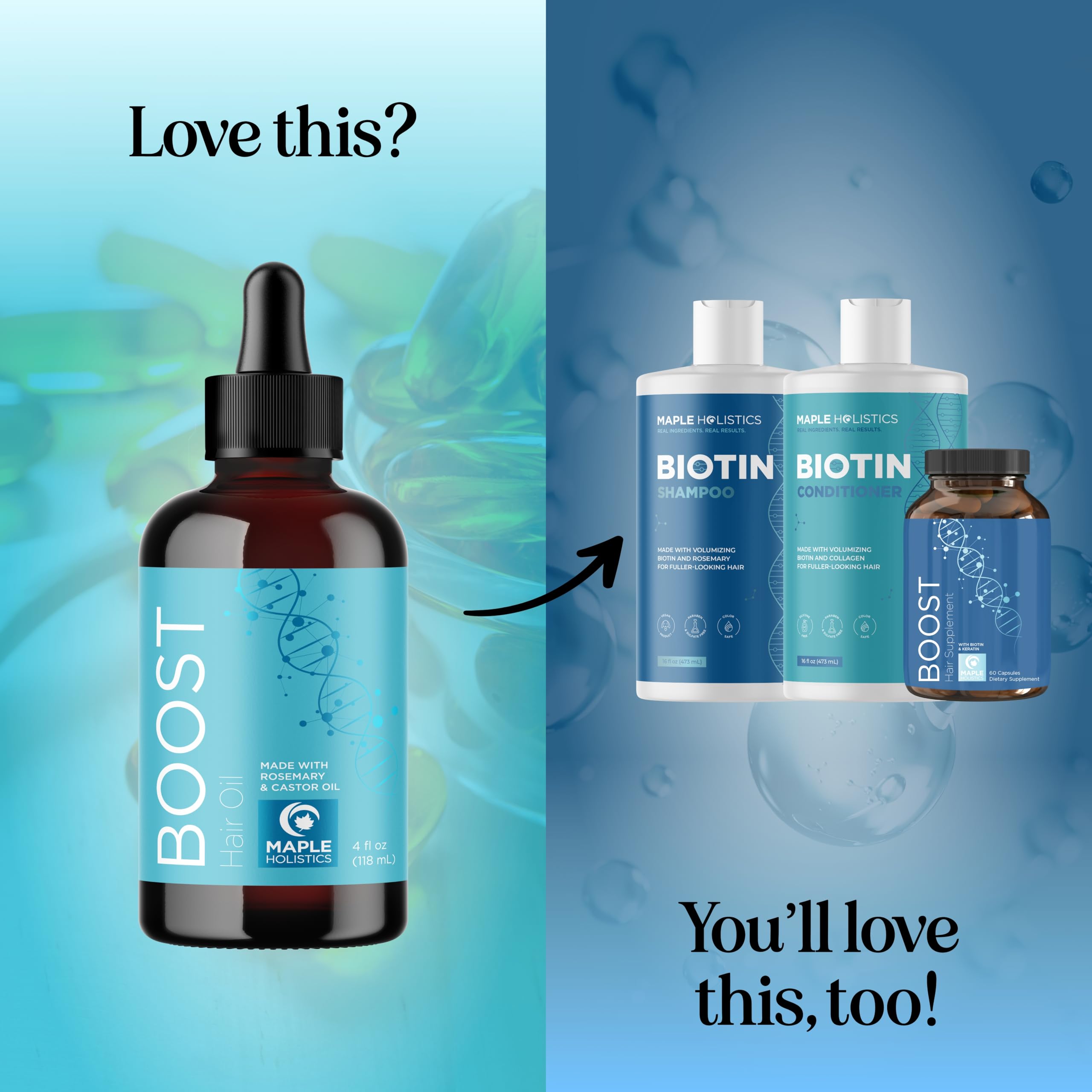 Maple Holistics vegan color-safe hair oil displayed in a sleek bottle