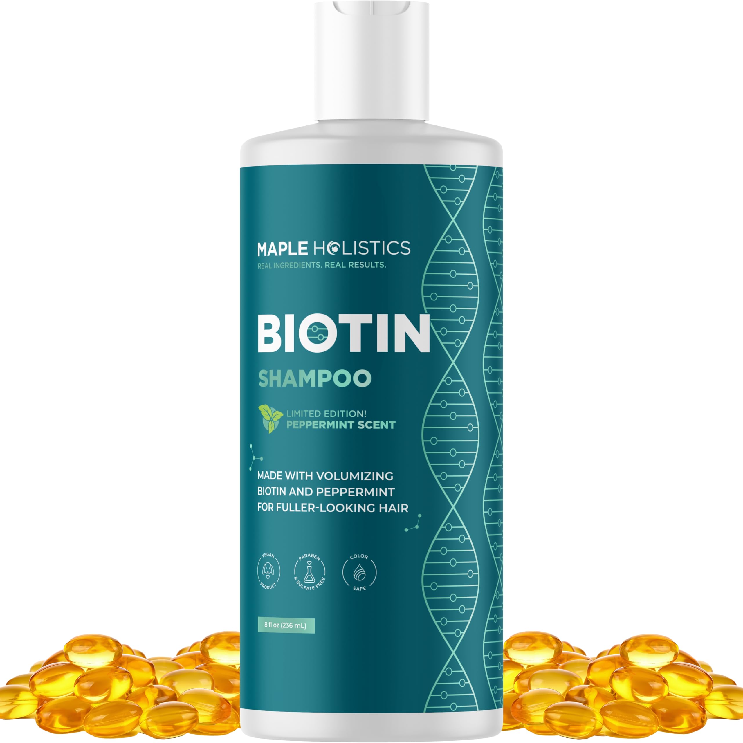 Maple Holistics volumizing biotin shampoo bottle for fuller-looking hair