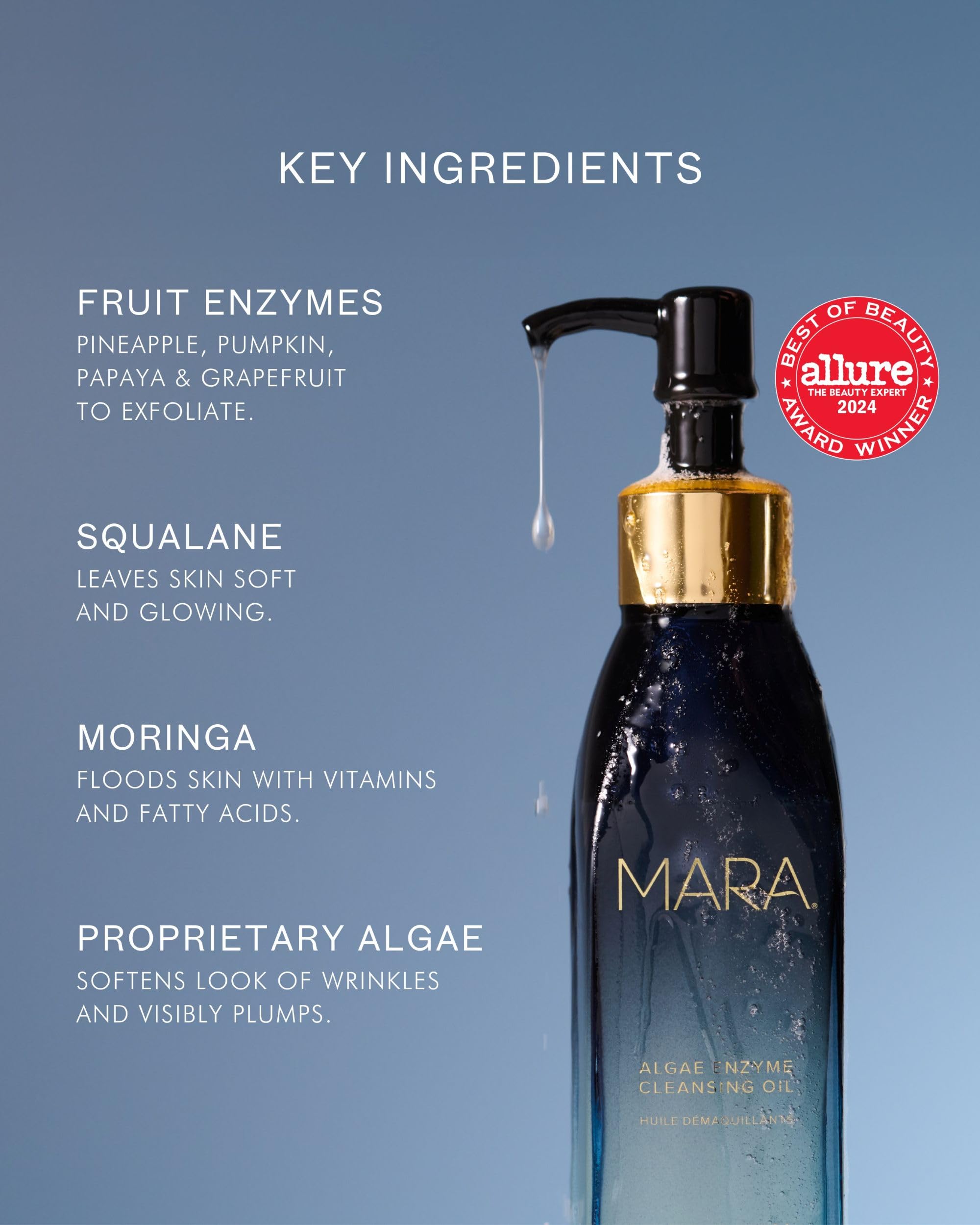 Quiet spa-like MARA bottle on neutral backdrop communicates gentle care
