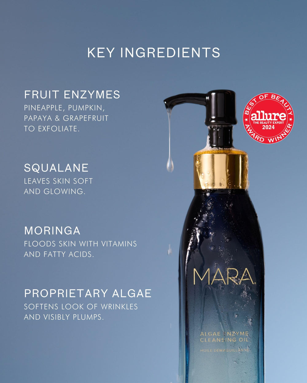 Quiet spa-like MARA bottle on neutral backdrop communicates gentle care