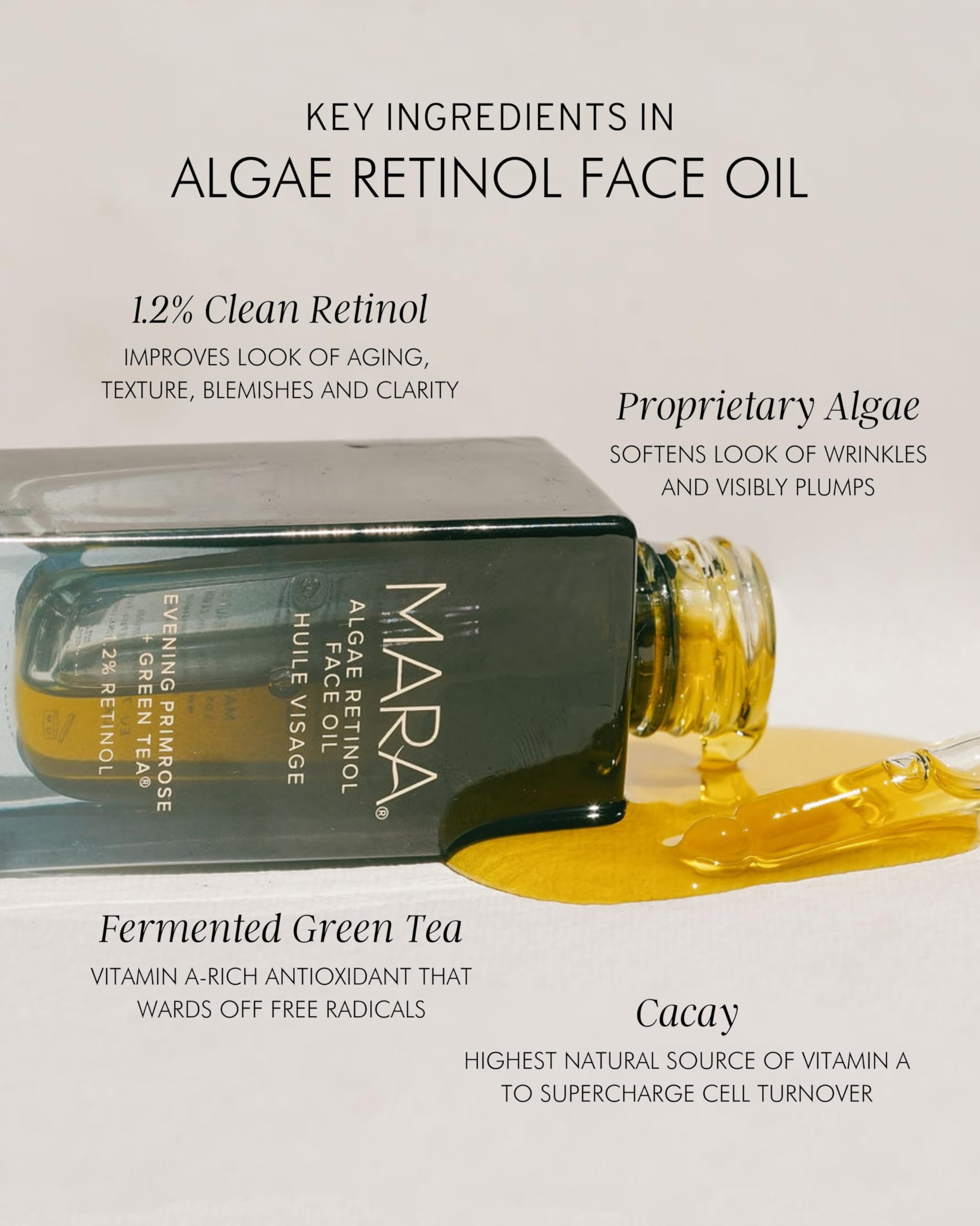 MARA retinol algae face oil dropper releasing formula for smooth skin