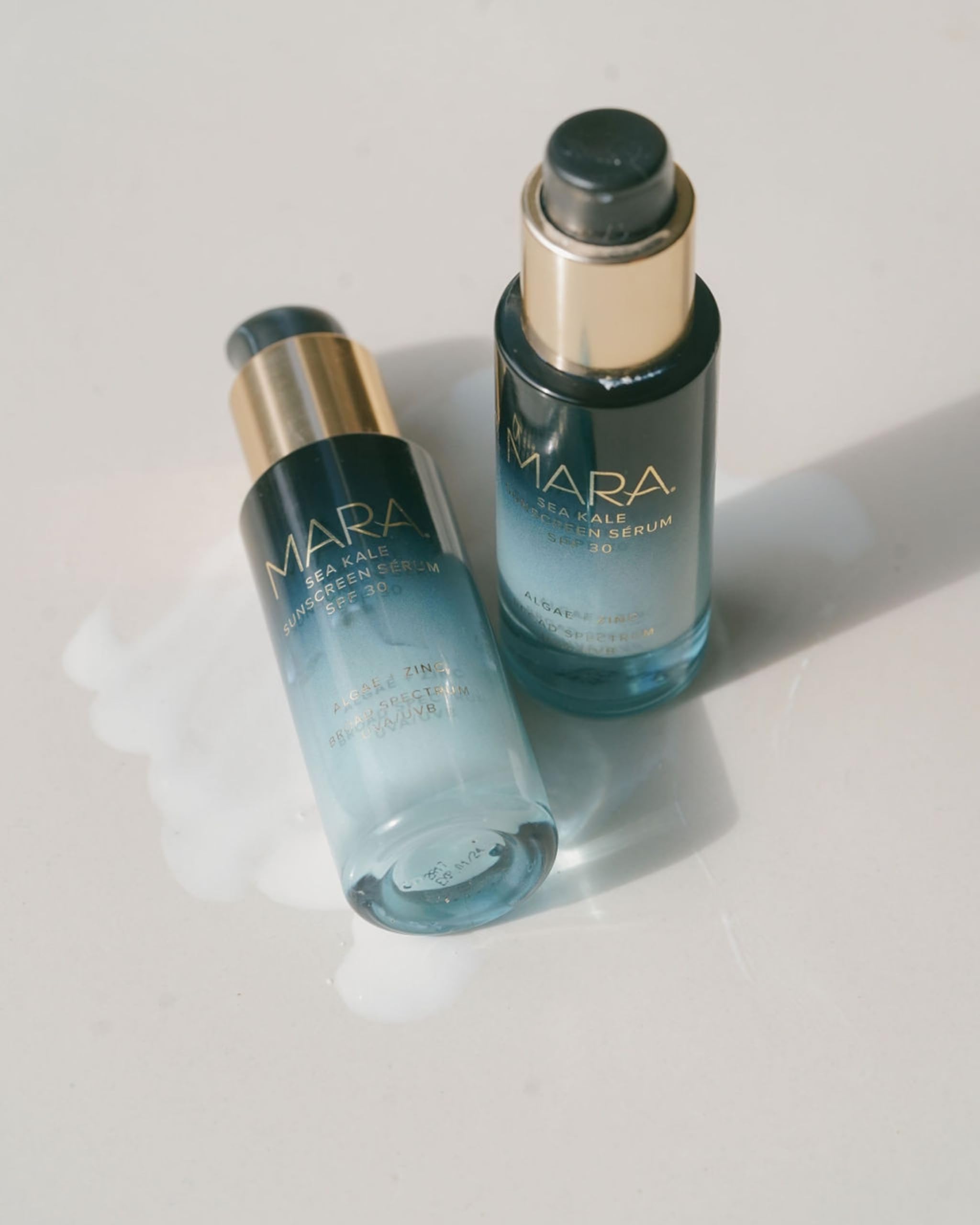 MARA Sea Kale Sunscreen Serum application demonstrates easy blending and quick absorption.