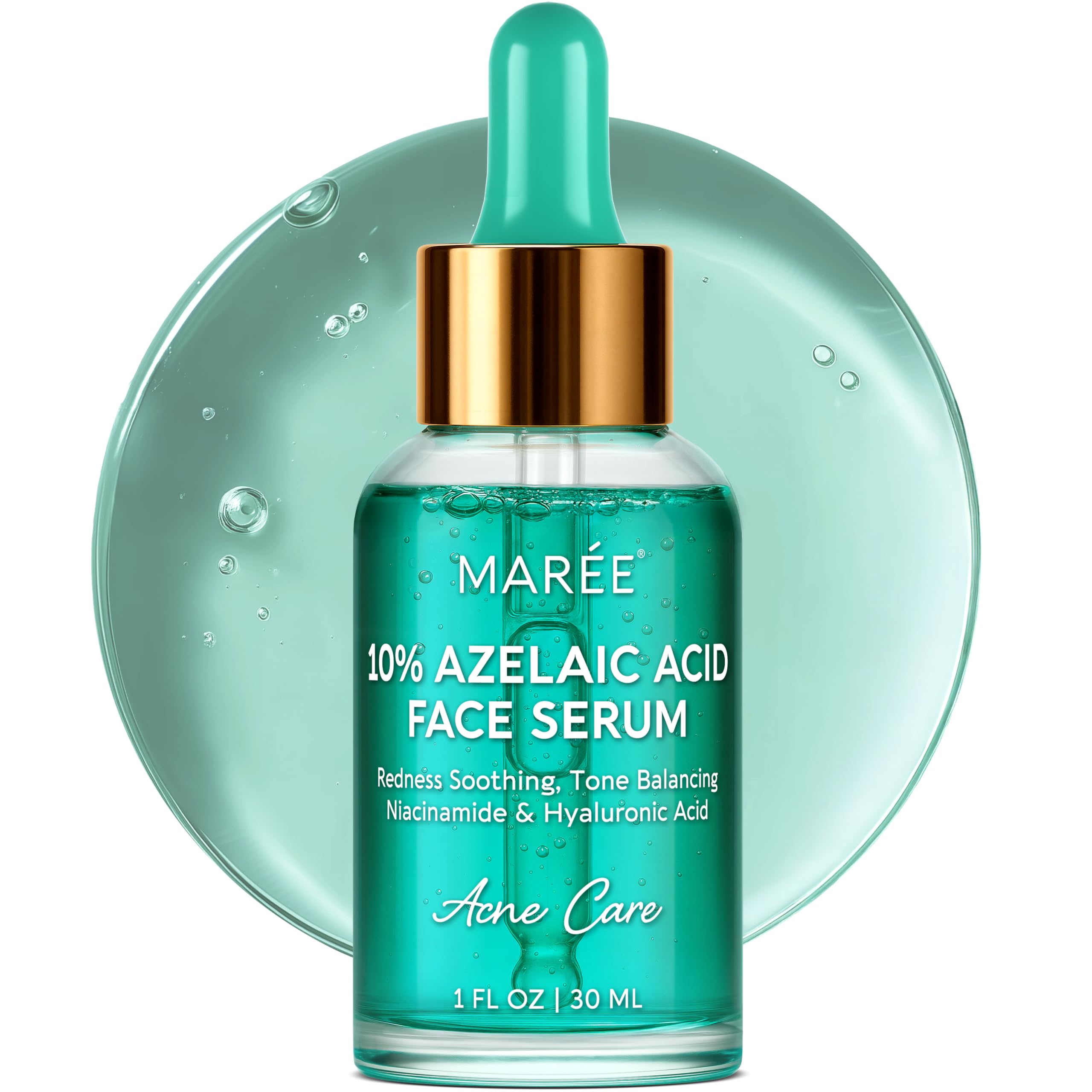 MAREE 10% Azelaic Serum bottle shows calming, even-toned skin potential.