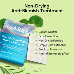 MAREE collagen-centella infused patches hydrate and soothe the treated area.
