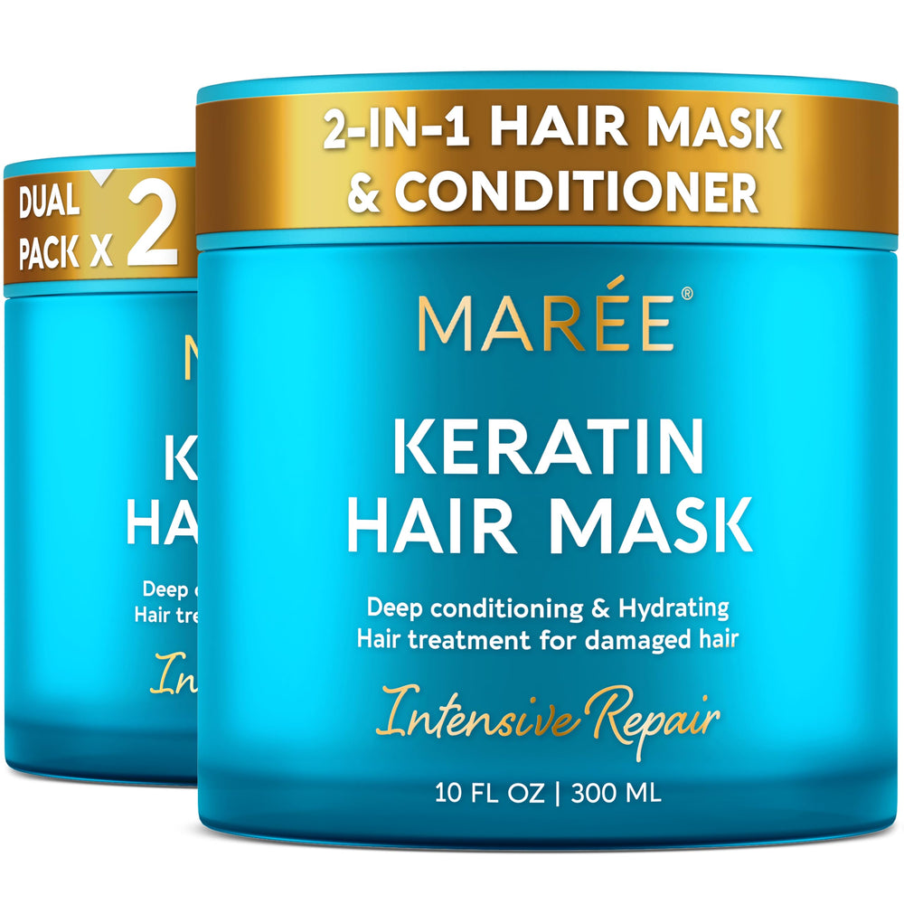 MAREE Deep Conditioning Hair Mask bottle shows keratin-rich formula for damaged hair