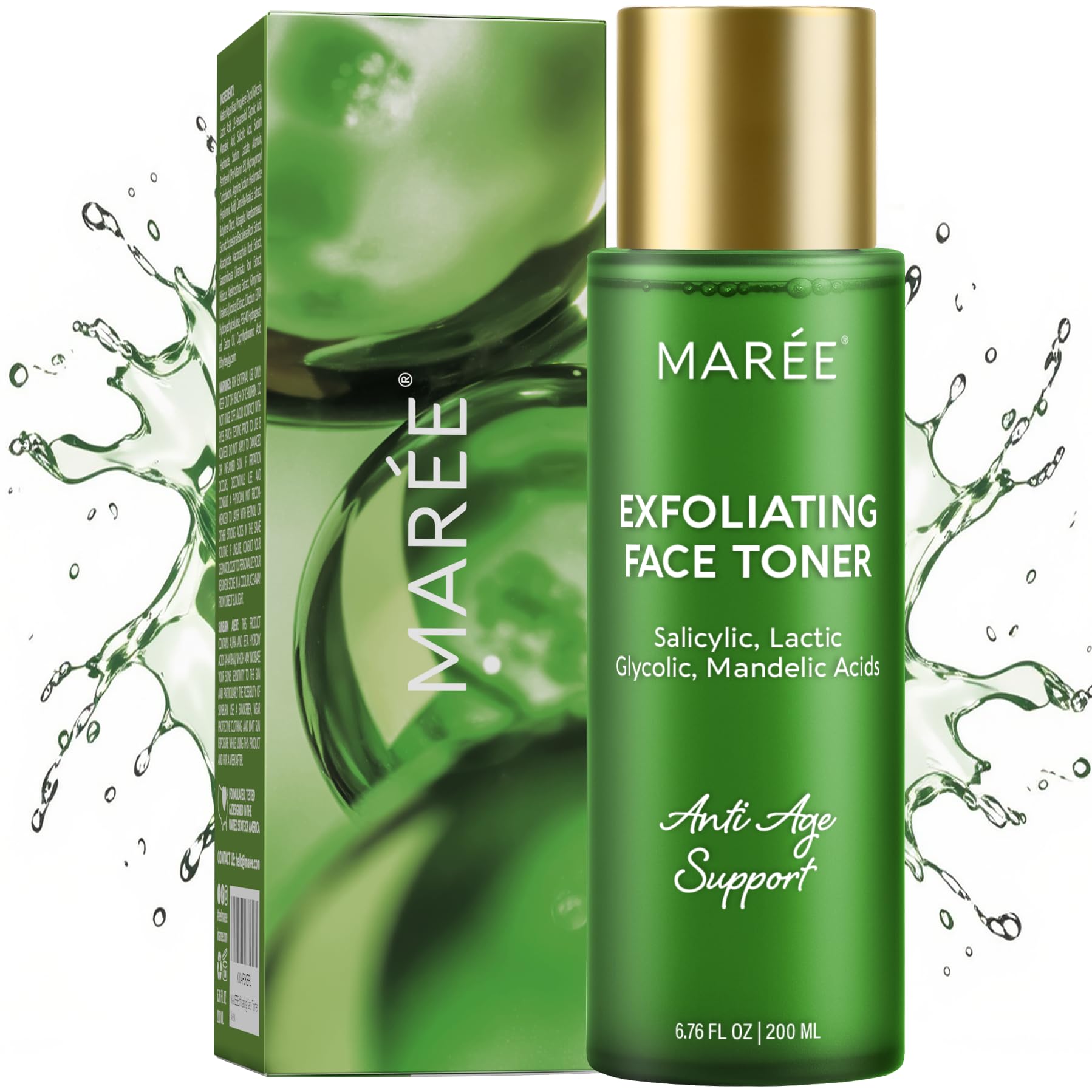 MAREE Exfoliating Toner bottle pour demonstrates easy application and refreshing feel