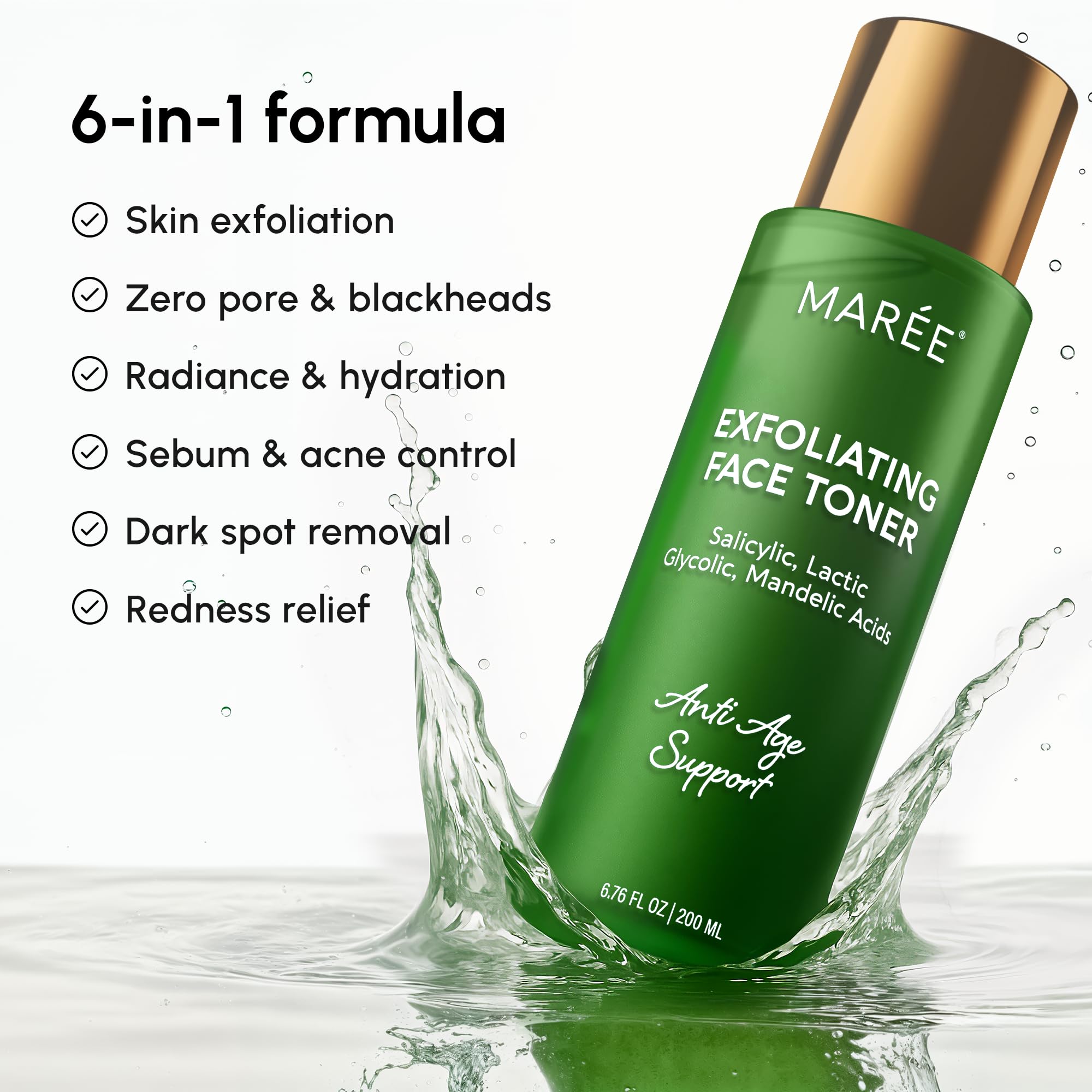 MAREE Exfoliating Toner hyaluronic acid glow showcases hydration during exfoliation