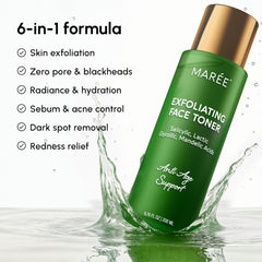 MAREE Exfoliating Toner hyaluronic acid glow showcases hydration during exfoliation