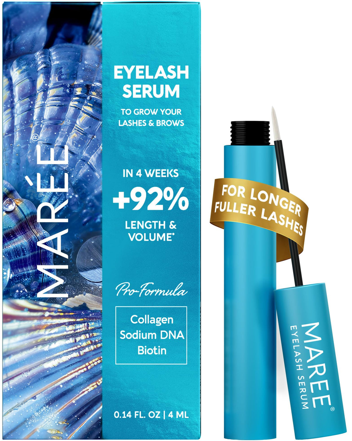 MAREE eyelash serum bottle close-up highlighting growth potential