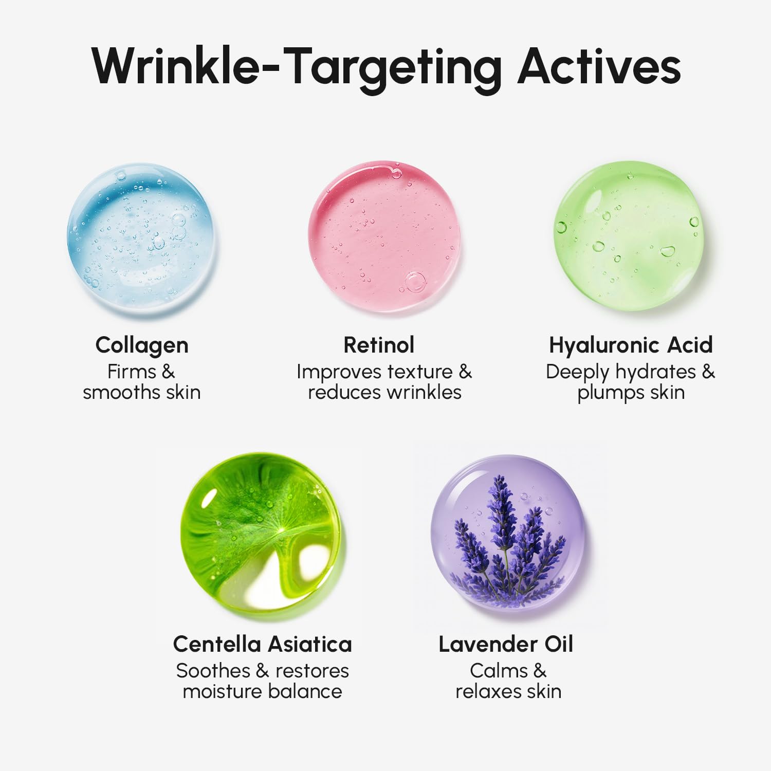 MAREE forehead patches ingredients collage featuring collagen, retinol, and hyaluronic acid