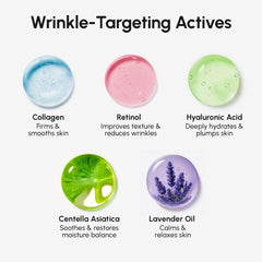 MAREE forehead patches ingredients collage featuring collagen, retinol, and hyaluronic acid
