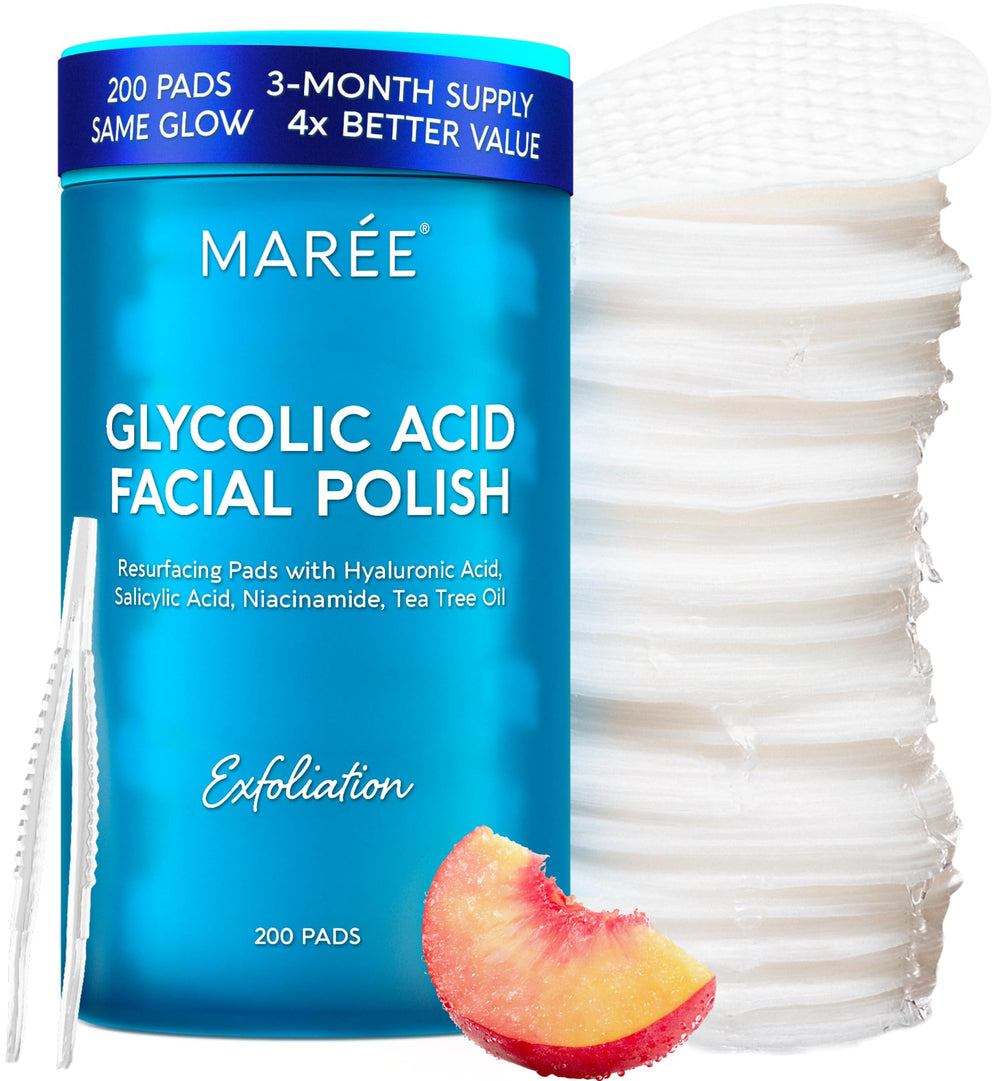 MAREE Glycolic Pads for cleansing face to start a radiant skin routine.