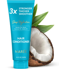 MAREE hair conditioner bottle pour showing easy application and lightweight hydration