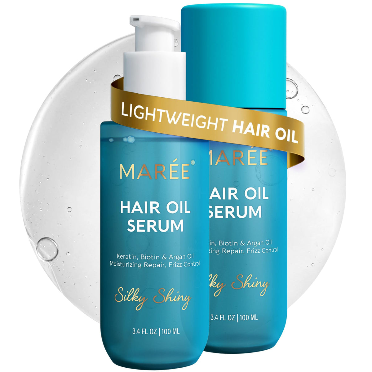 MAREE hair oil bottle pour for frizz control and shine.