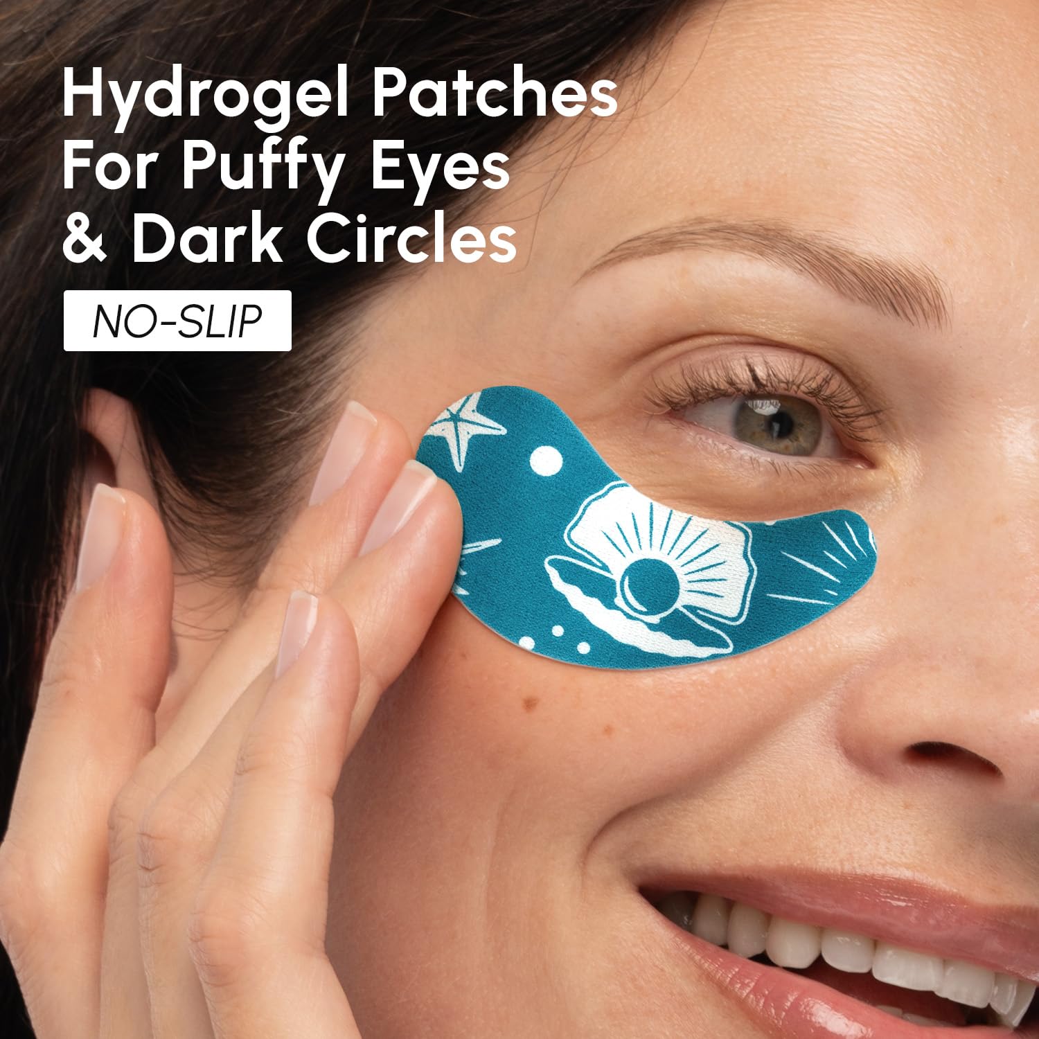 MAREE eye patches application shot demonstrates easy placement for depuffing and refresh