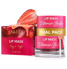 MAREE Lip Mask Overnight bottle closeup shows hydrating formula for dry lips.