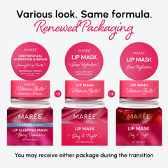 MAREE Lip Mask Overnight packaging box highlights premium lip care with nourishing ingredients.