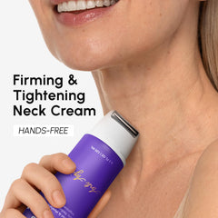 Closeup of MAREE neck cream metal roller aiding gentle massage.