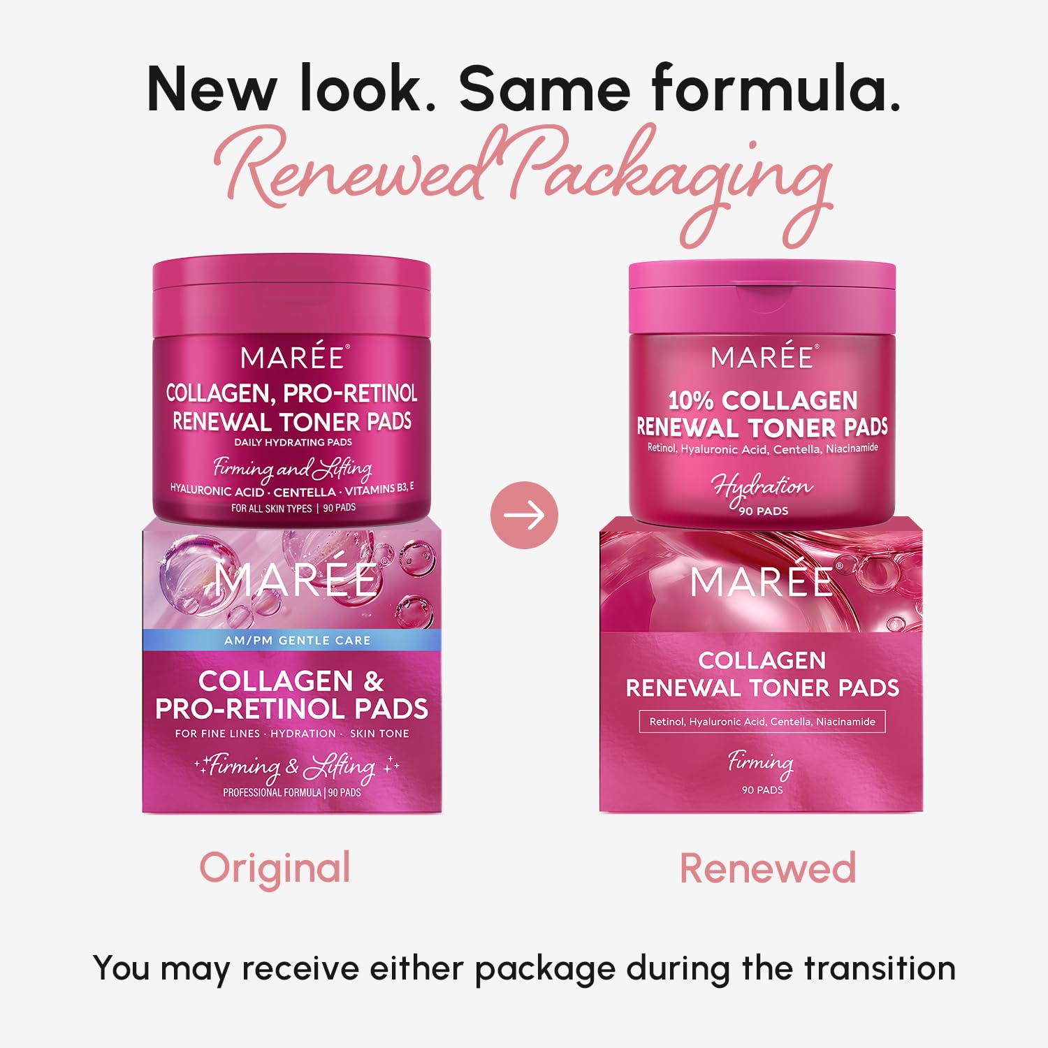 MAREE retinol-toner pad close-up emphasizes anti-aging and pore refinement