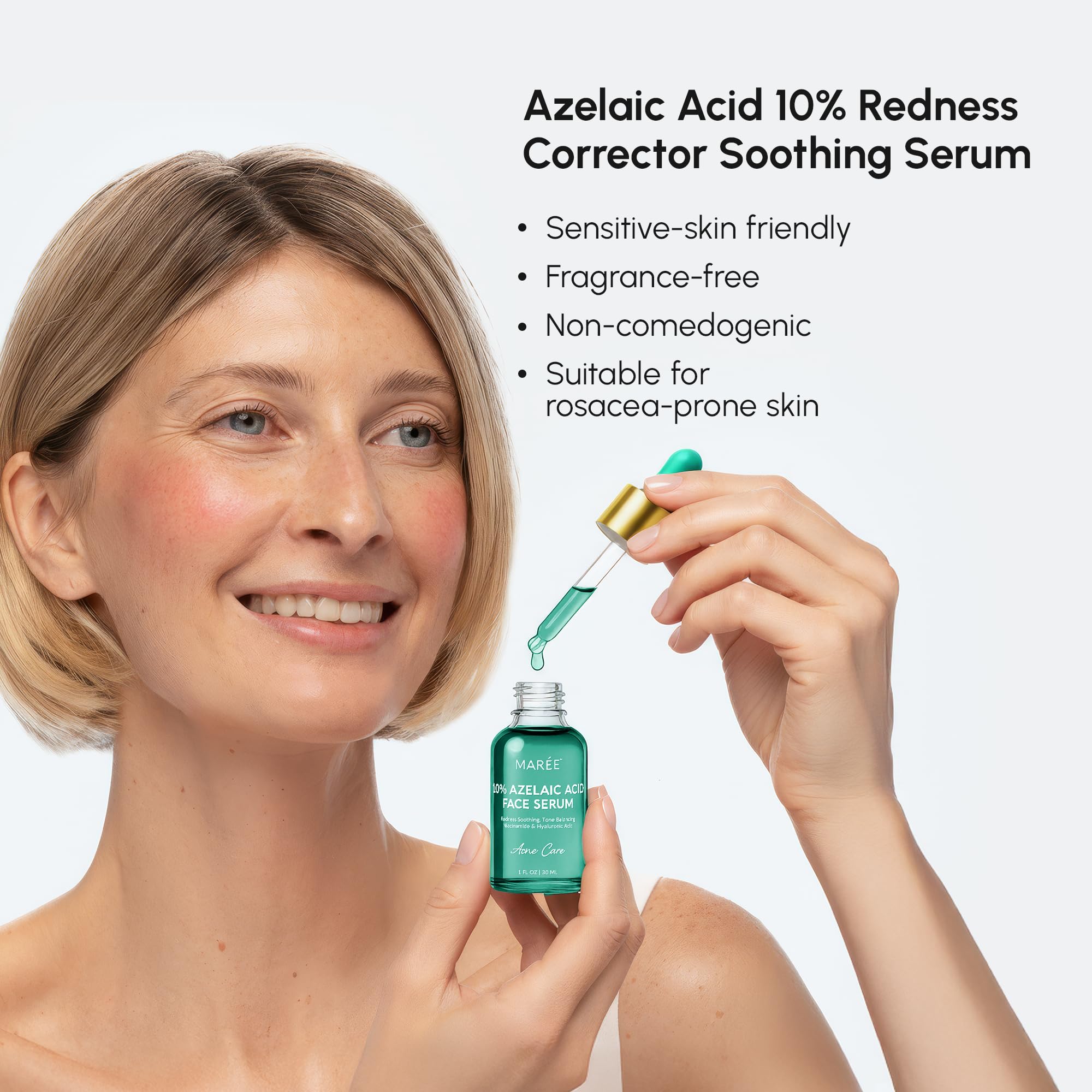 Dropper close-up releasing serum for quick absorption and gentle hydration.