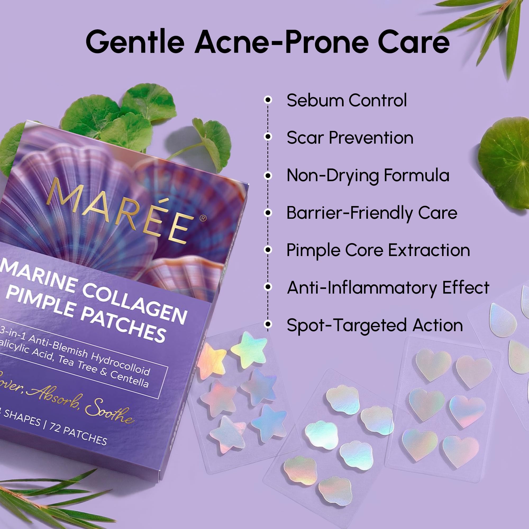 MAREE Star Pimple Patches hydrocolloid texture visible for blemish care.