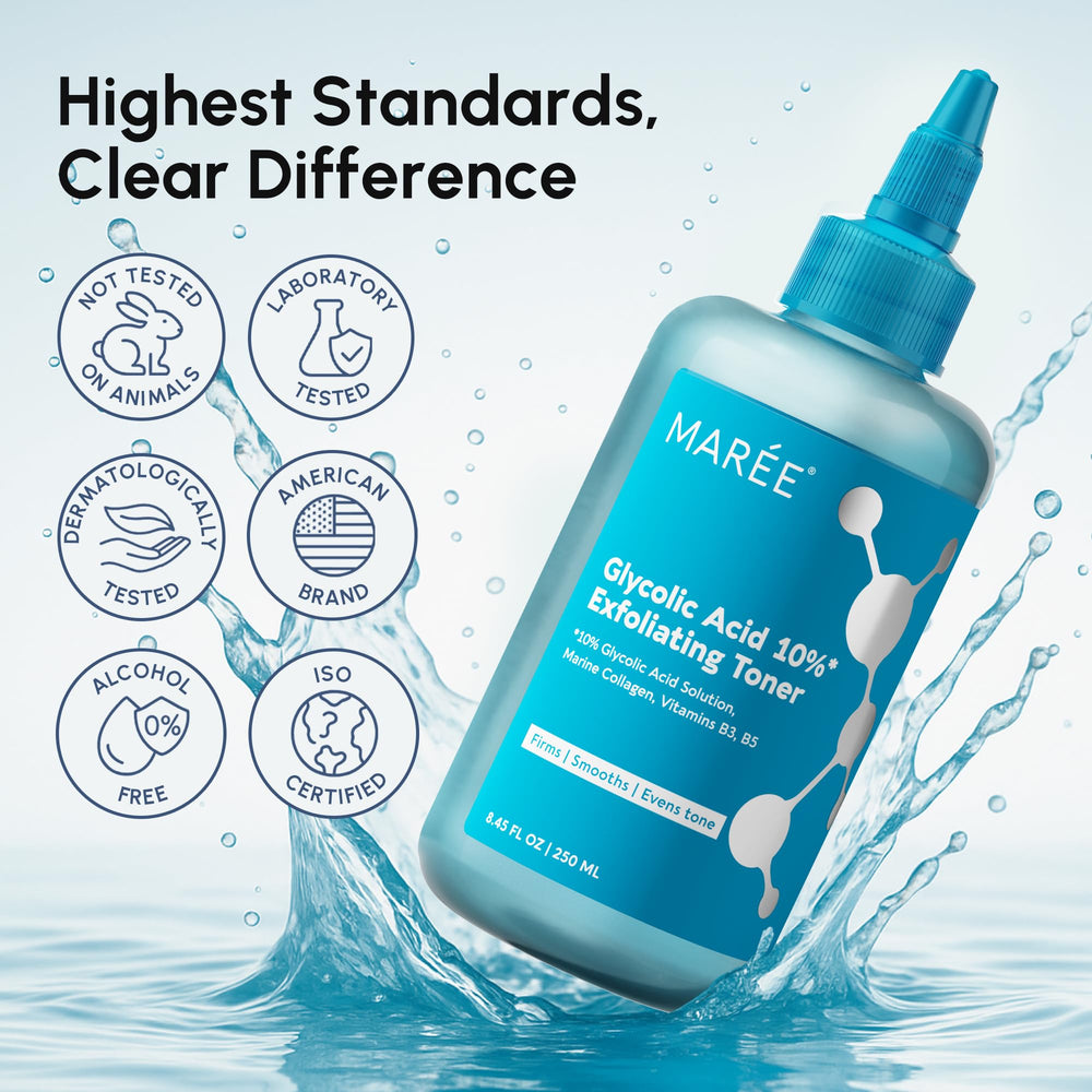 MAREE Glycolic Toner underarm use demonstrates versatile exfoliation.