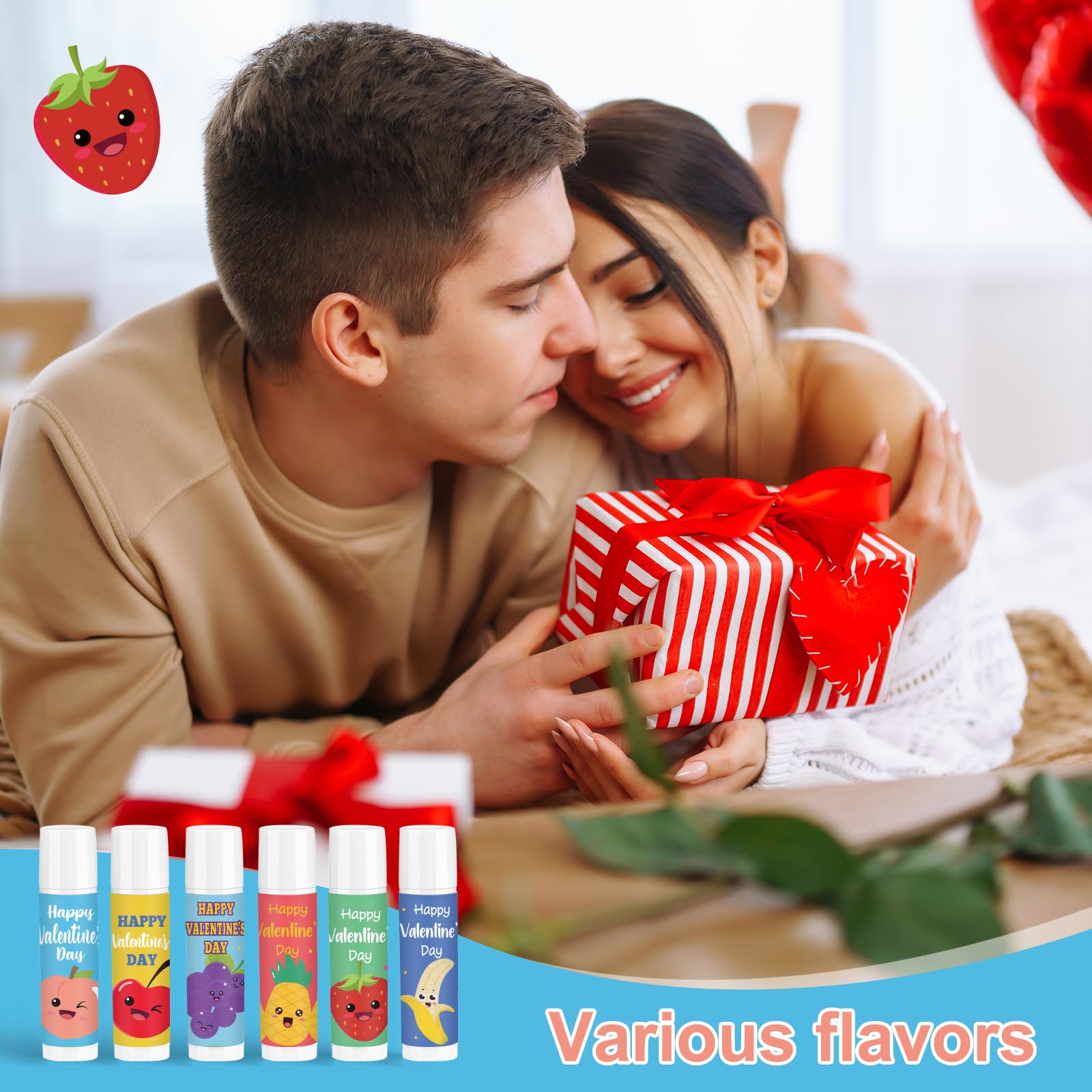 Marhpveua Fruity Sweethearts strawberry lip balm, colorful design keeps lips soft.
