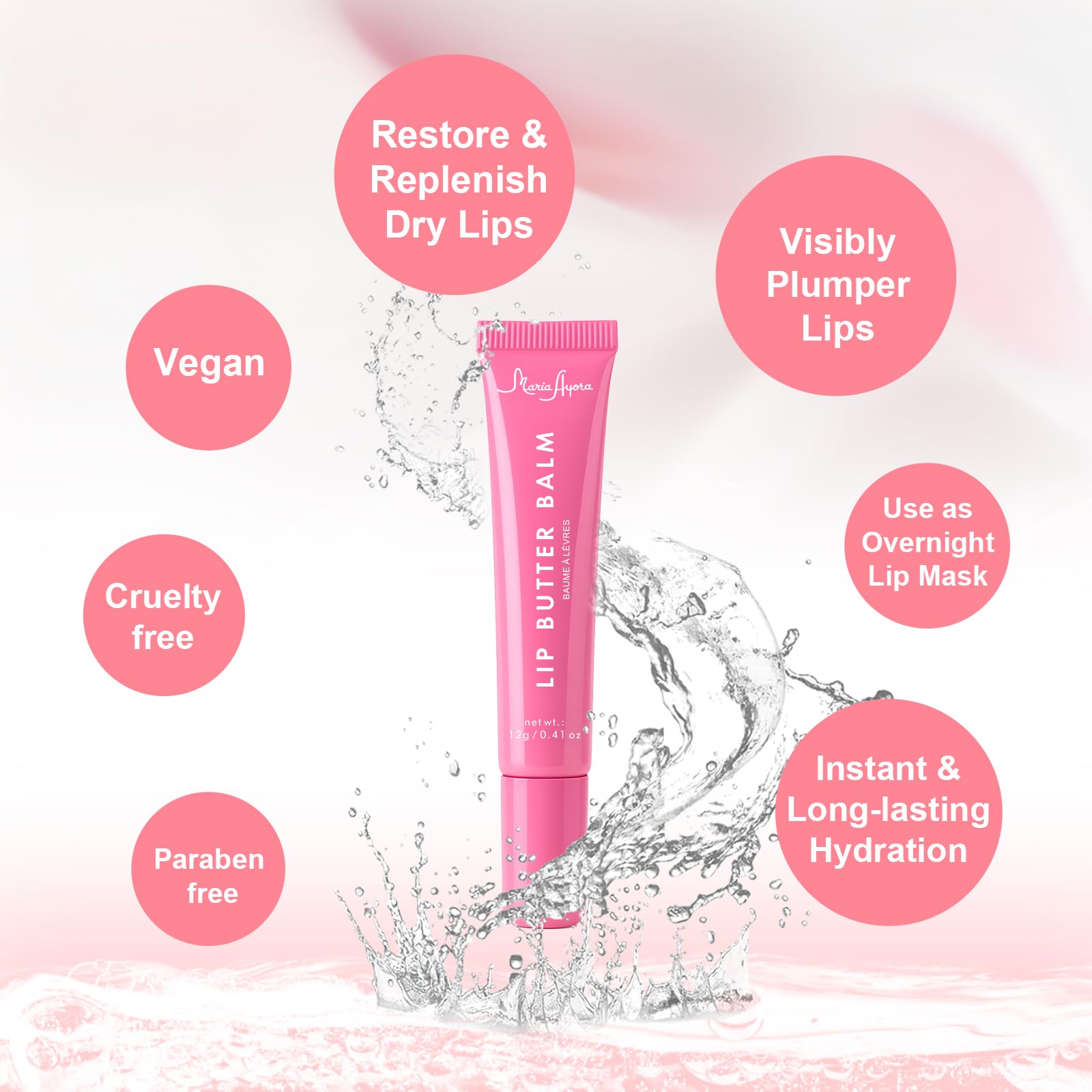 MARIA AYORA dual-pack display — shows two lip balms for day and overnight care.