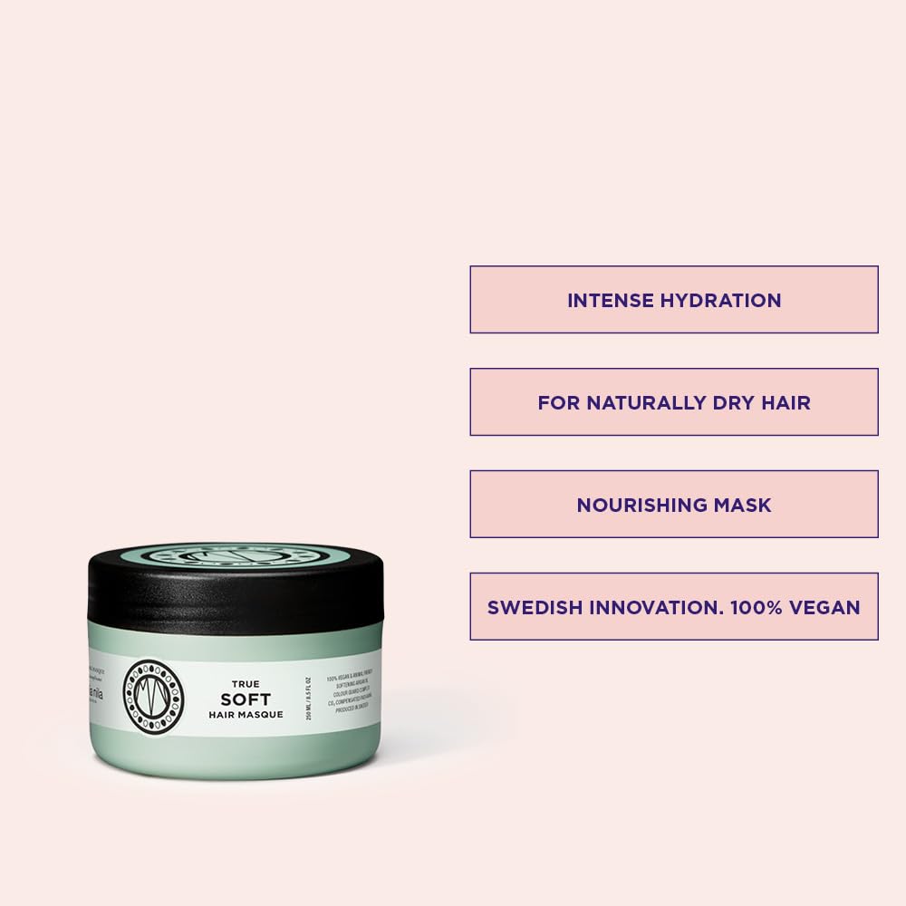 Maria Nila True Soft Hair Mask close-up shows argan oil for moisture