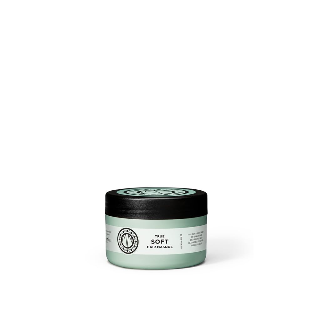 Maria Nila True Soft Hair Mask bottle highlights vegan formula for dry hair care