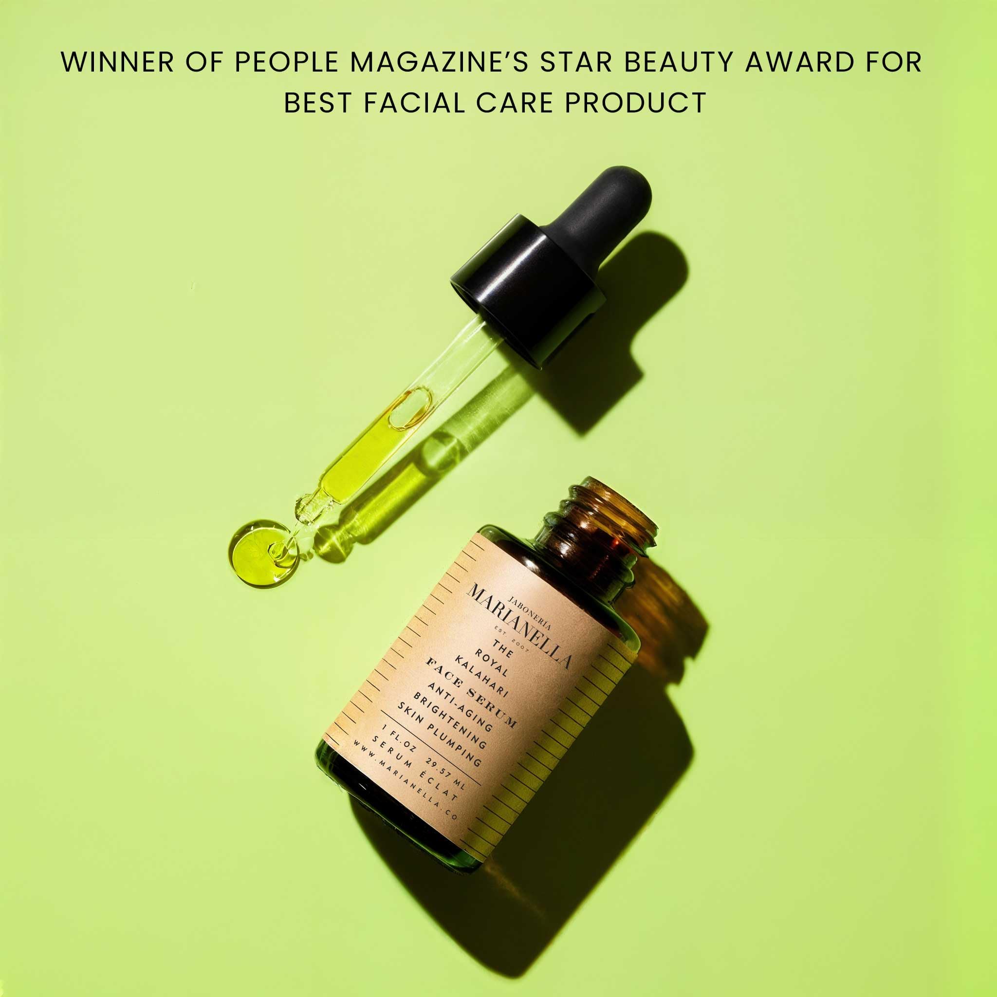Jaboneria Marianella bottle highlights hyaluronic acid and vitamin C for brightness potential.