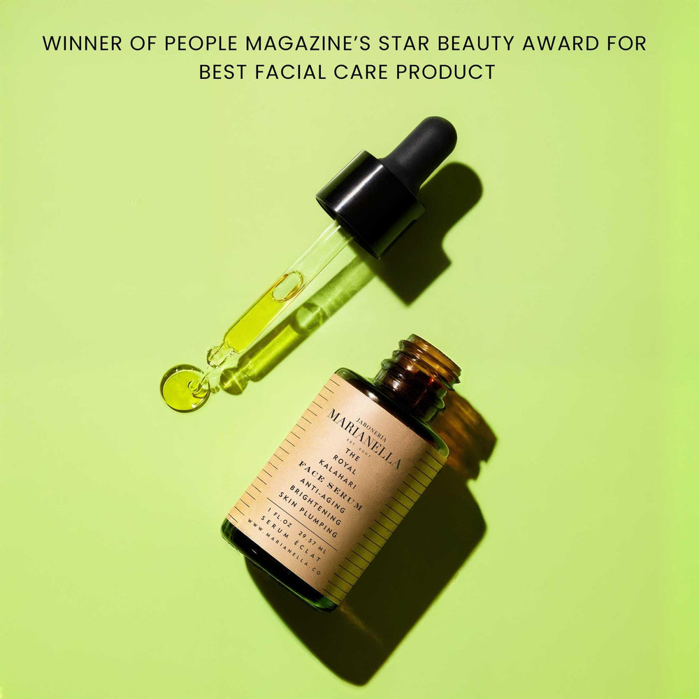 Jaboneria Marianella bottle highlights hyaluronic acid and vitamin C for brightness potential.