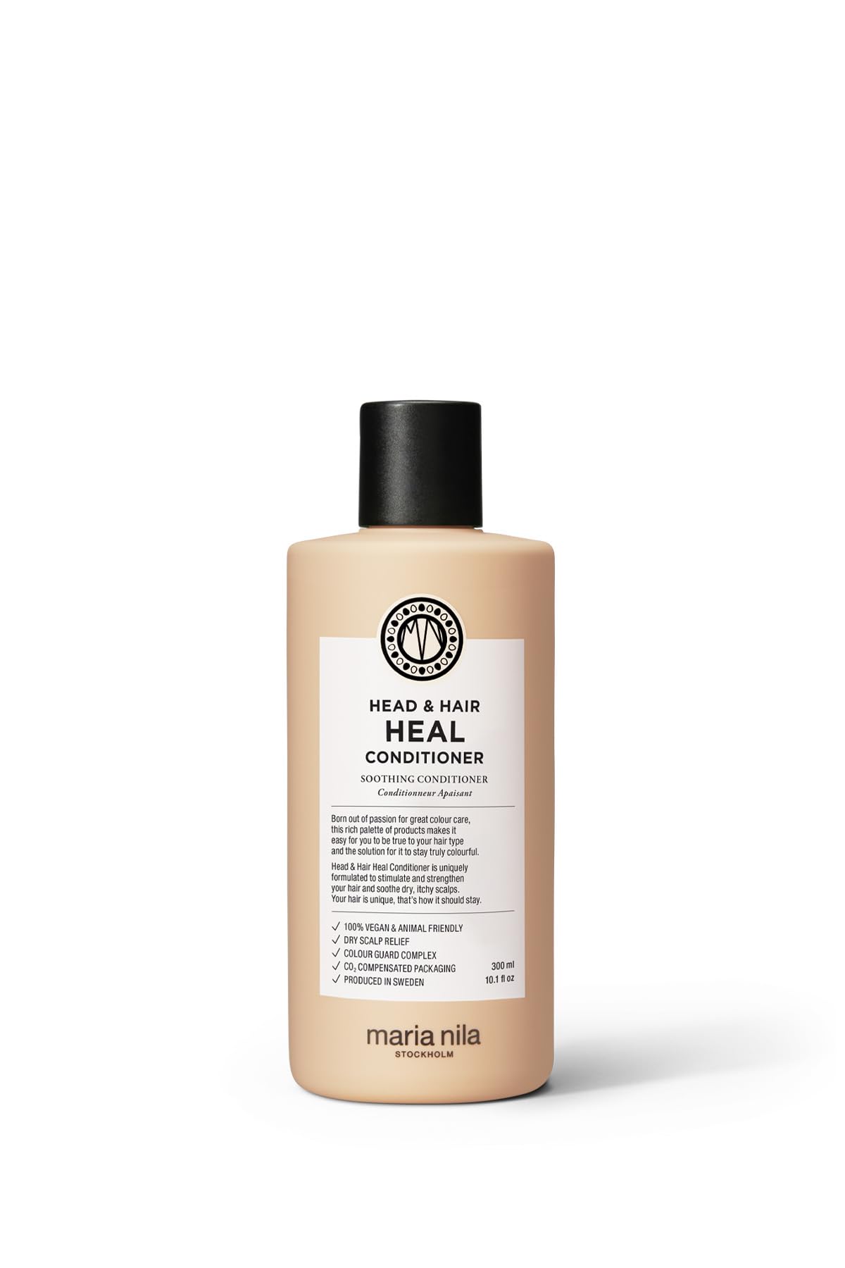 Maria Nila Head & Hair Heal conditioner bottle signaling soothing scalp support.