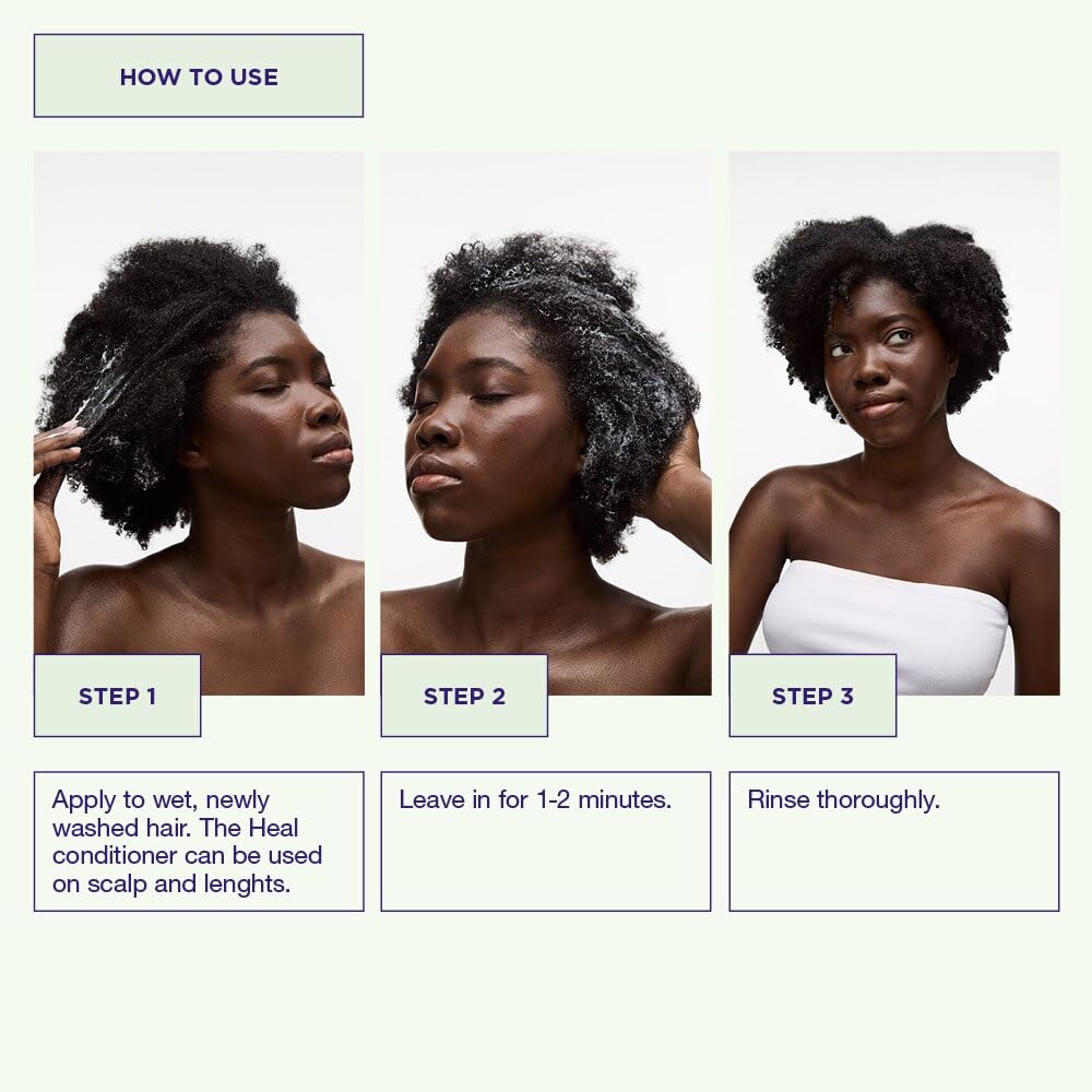 Maria Nila Head & Hair Heal label highlights vegan, sulfate-free formula.