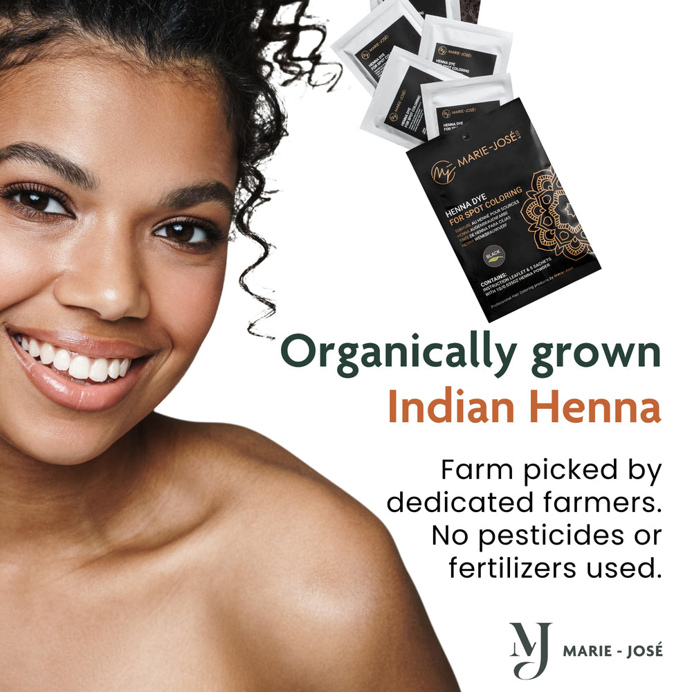 Six natural tones in Marie-José & Co Henna Dye Set for shade matching