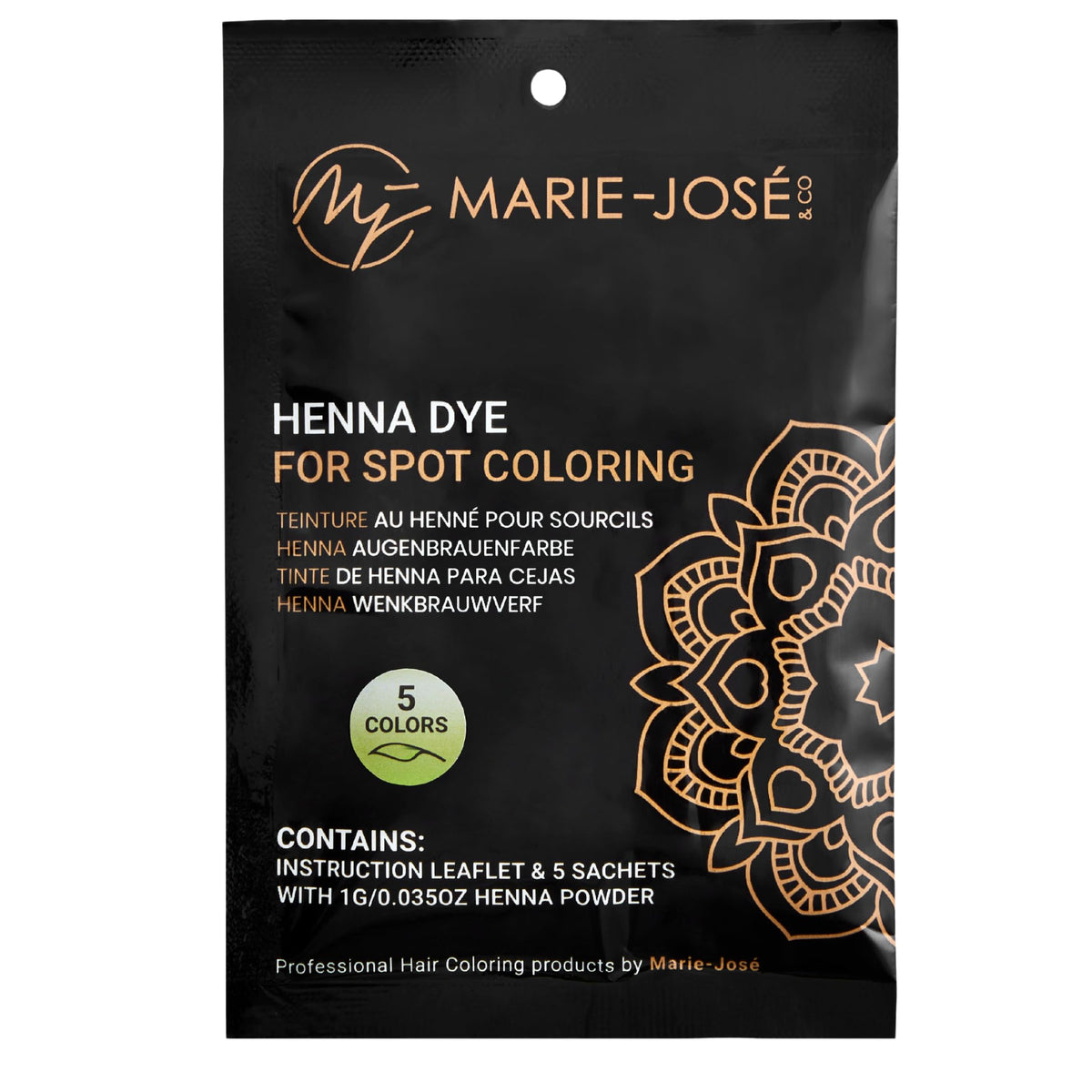 Marie-José Henna Dye bottle pour shows controlled application for precise spot coloring