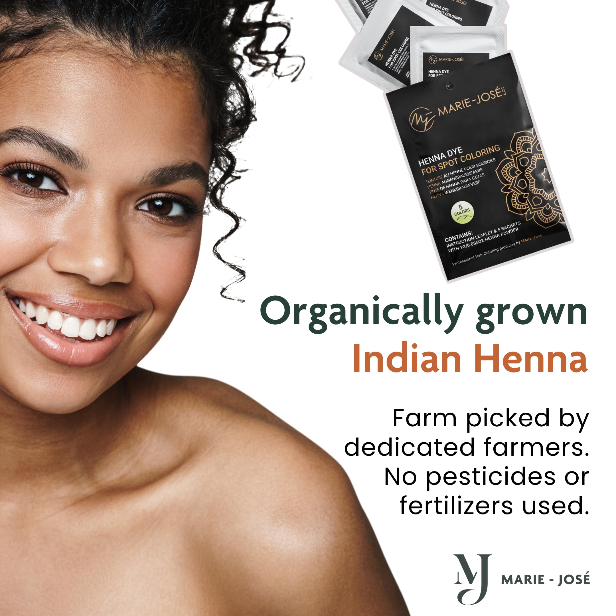 Marie-José Henna Dye five-shades kit showcases complete color range