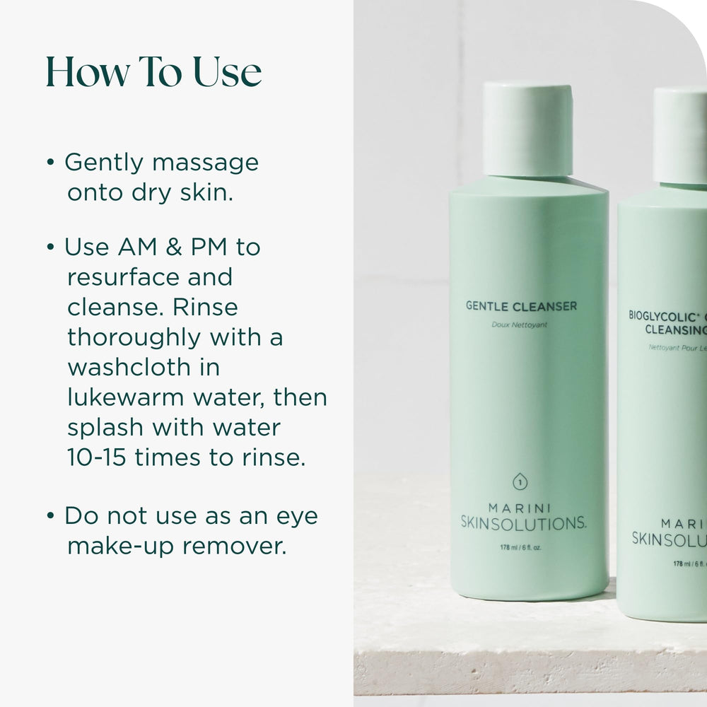 Apply Marini Age Intervention Gentle Cleanser to face with fingertips for delicate areas.
