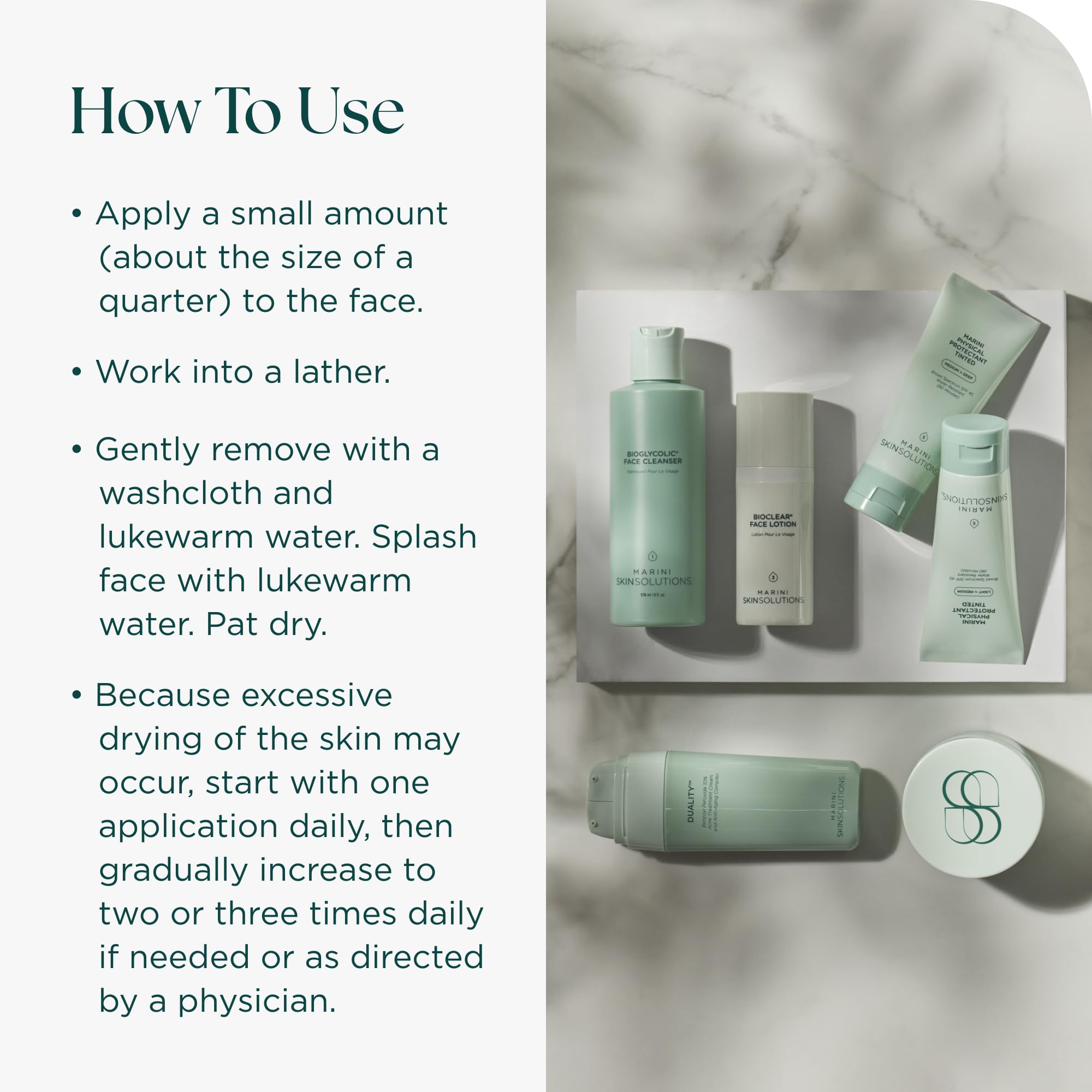Marini SkinSolutions USA-made label close-up highlighting safety and quality