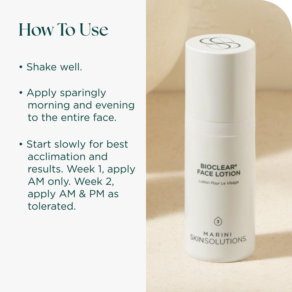 Packaging of Bioclear Face Lotion shows cruelty-free and USA-made credentials.