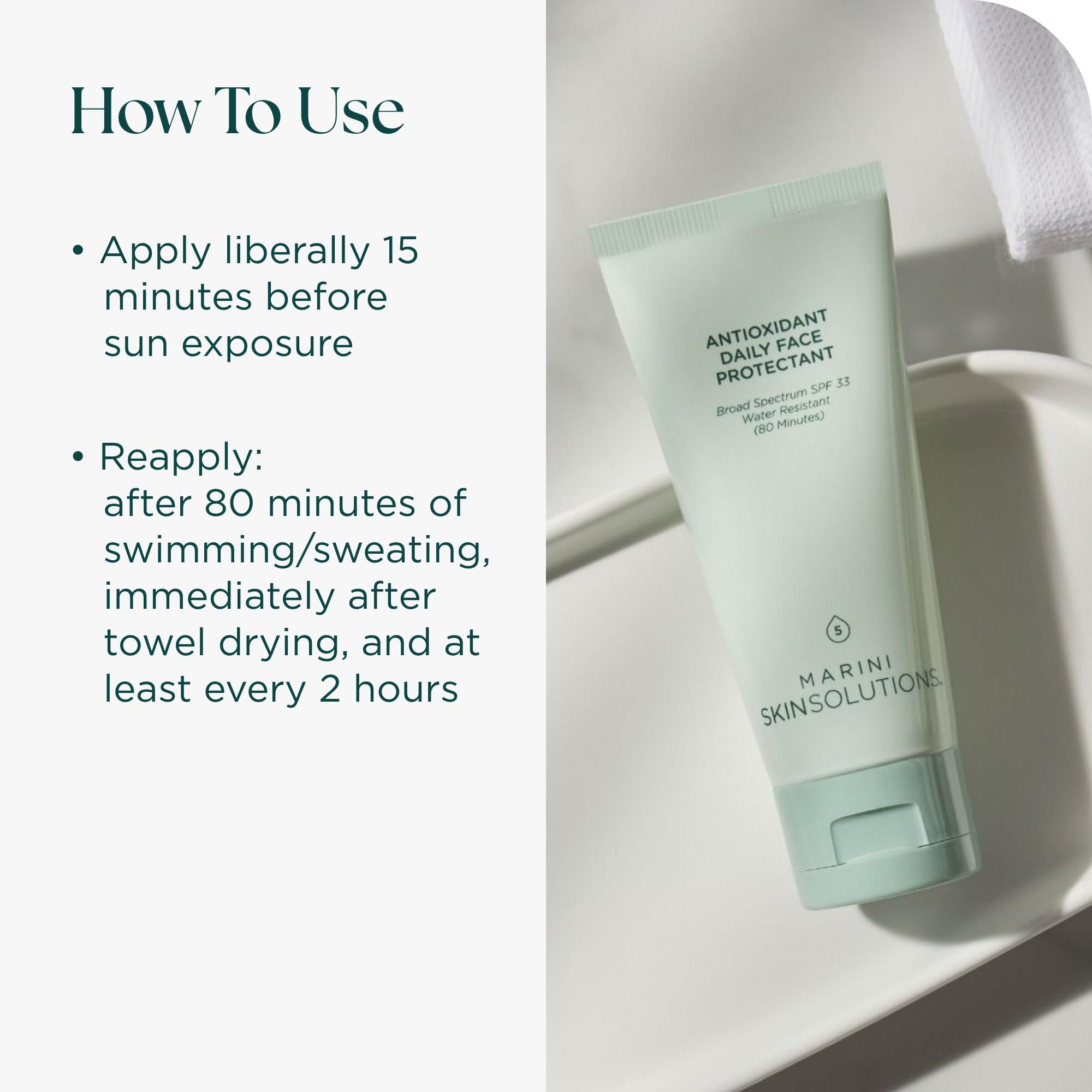 Marini SkinSolutions SPF 33 at poolside highlighting water resistance